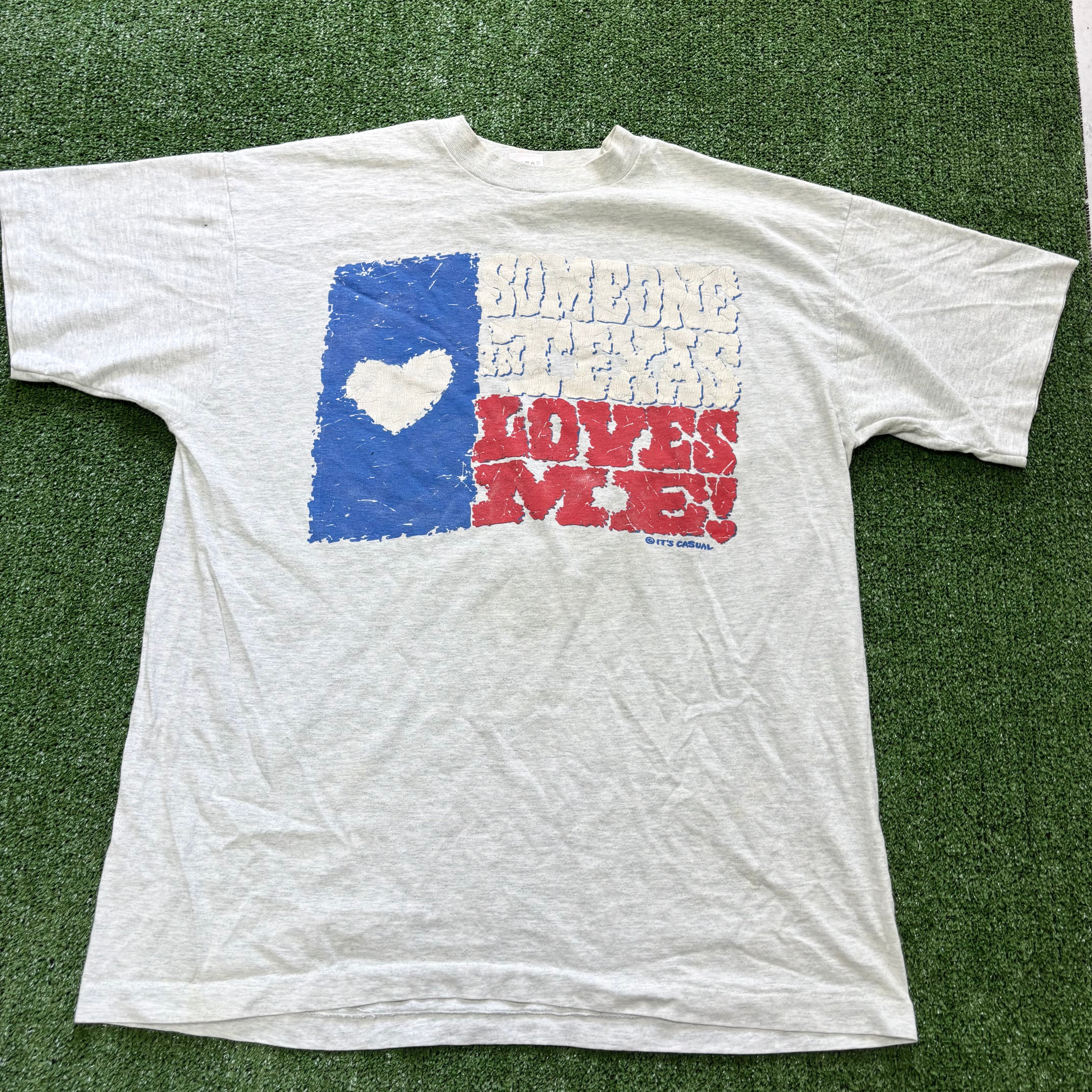 Vintage T Shirt Mens XL Grey Single Stitch Graphic Print 90s Texas USA