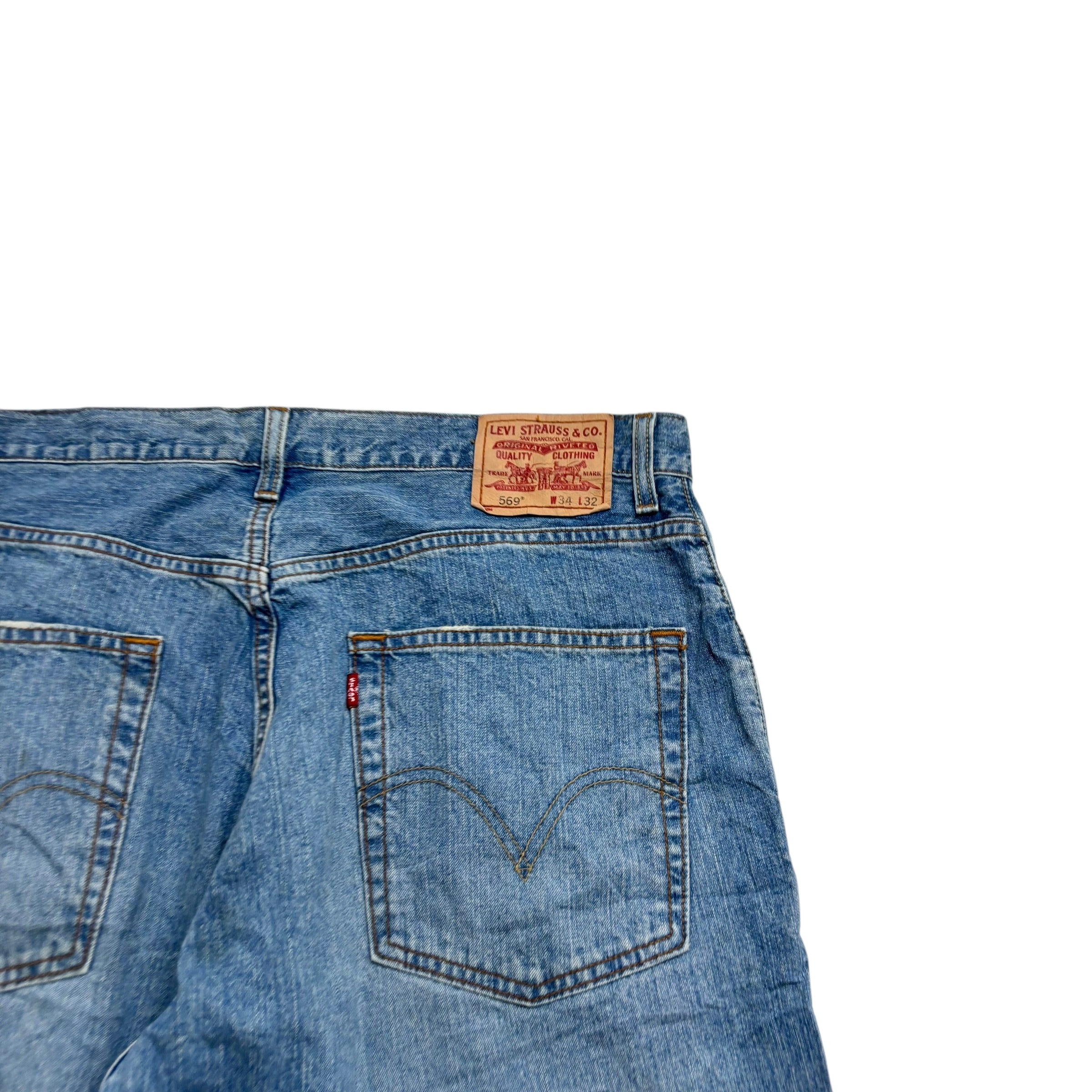 Levis 569 Jeans W34 L29 Mens Mid Blue Baggy Relaxed Straight Fit Vintage (F)