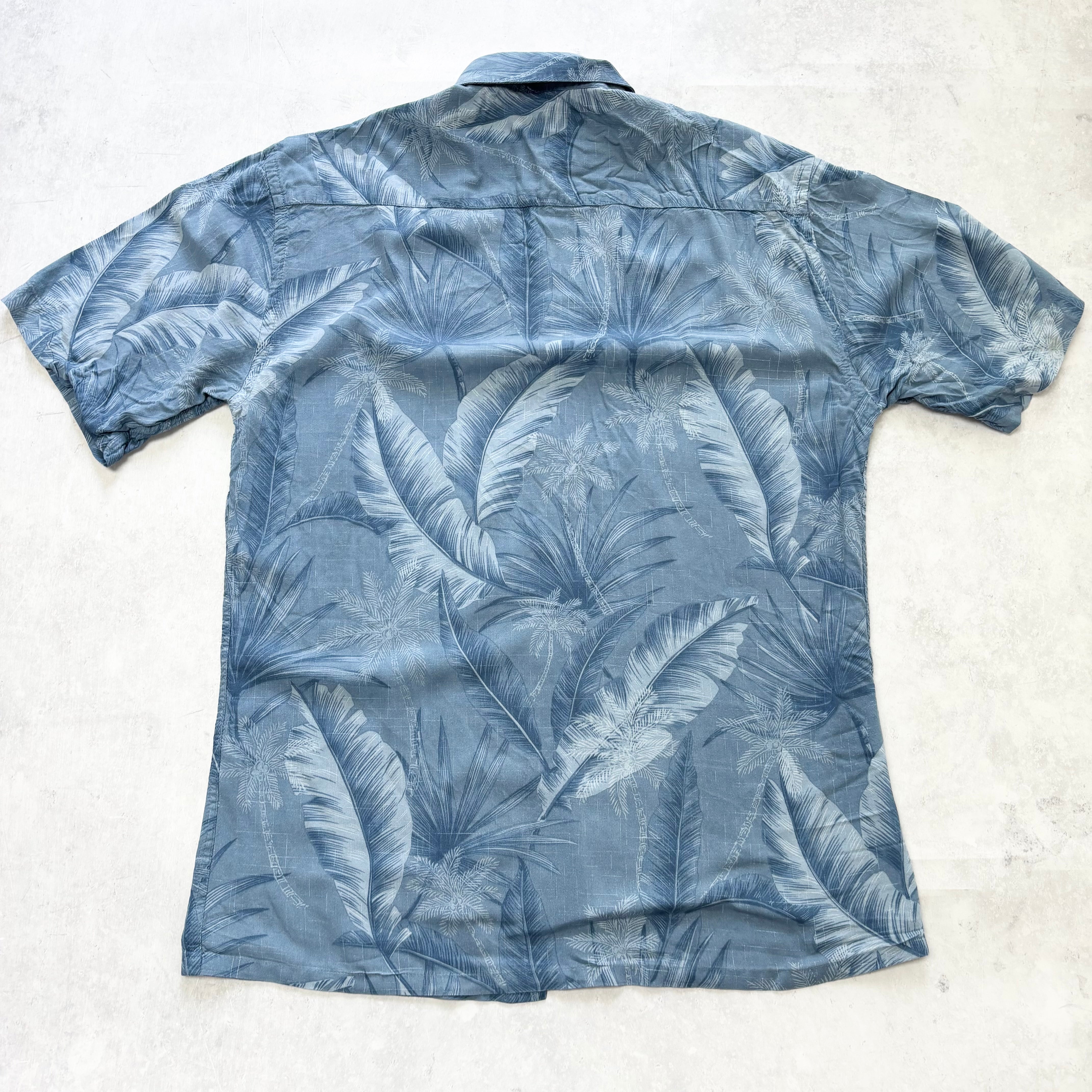 Vintage Hawaiian Shirt Mens Small Blue Floral Aloha Short Sleeve Rayon (E)