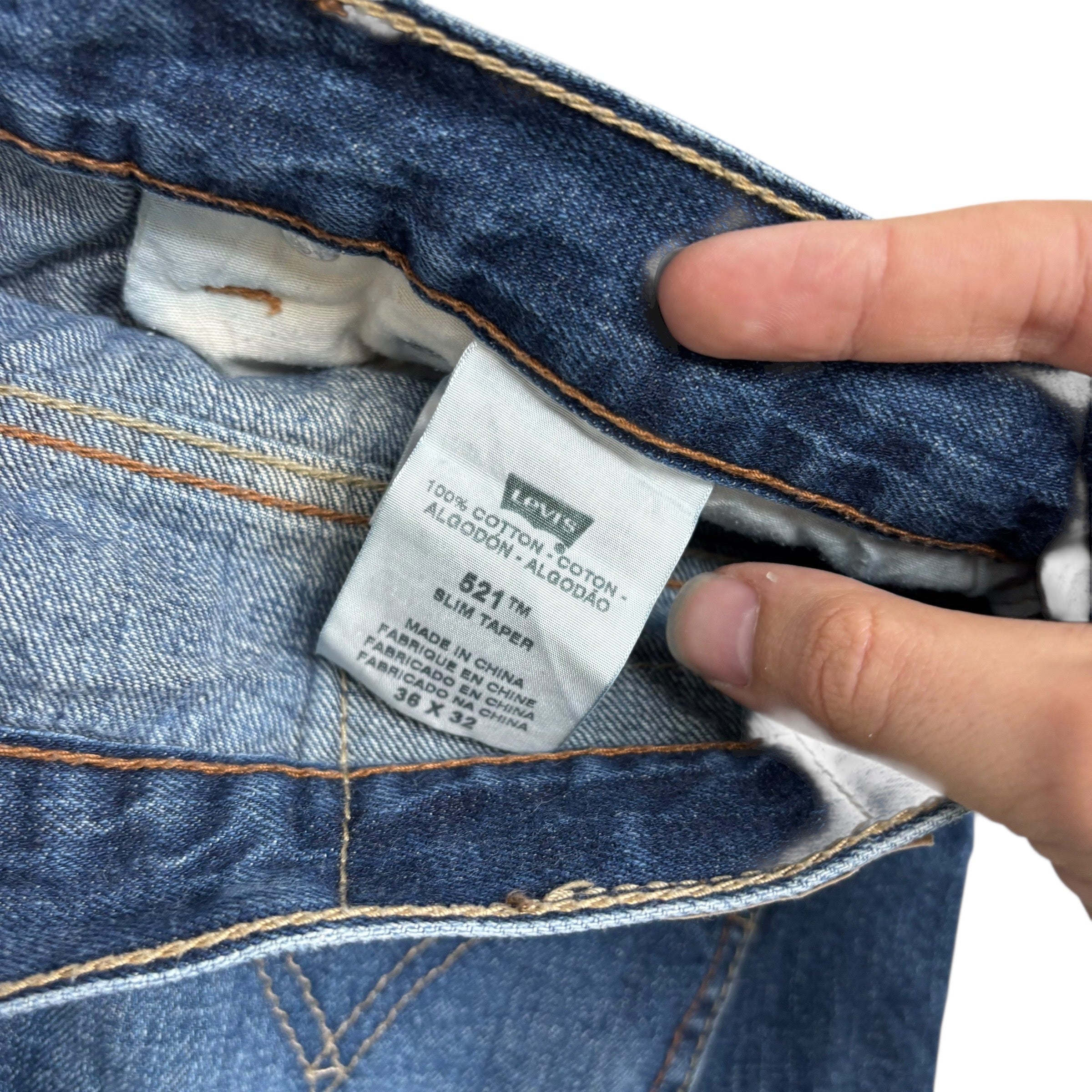 Levis 521 Jeans W36 L32 Mens Mid Blue Slim Tapered Fit Vintage Denim