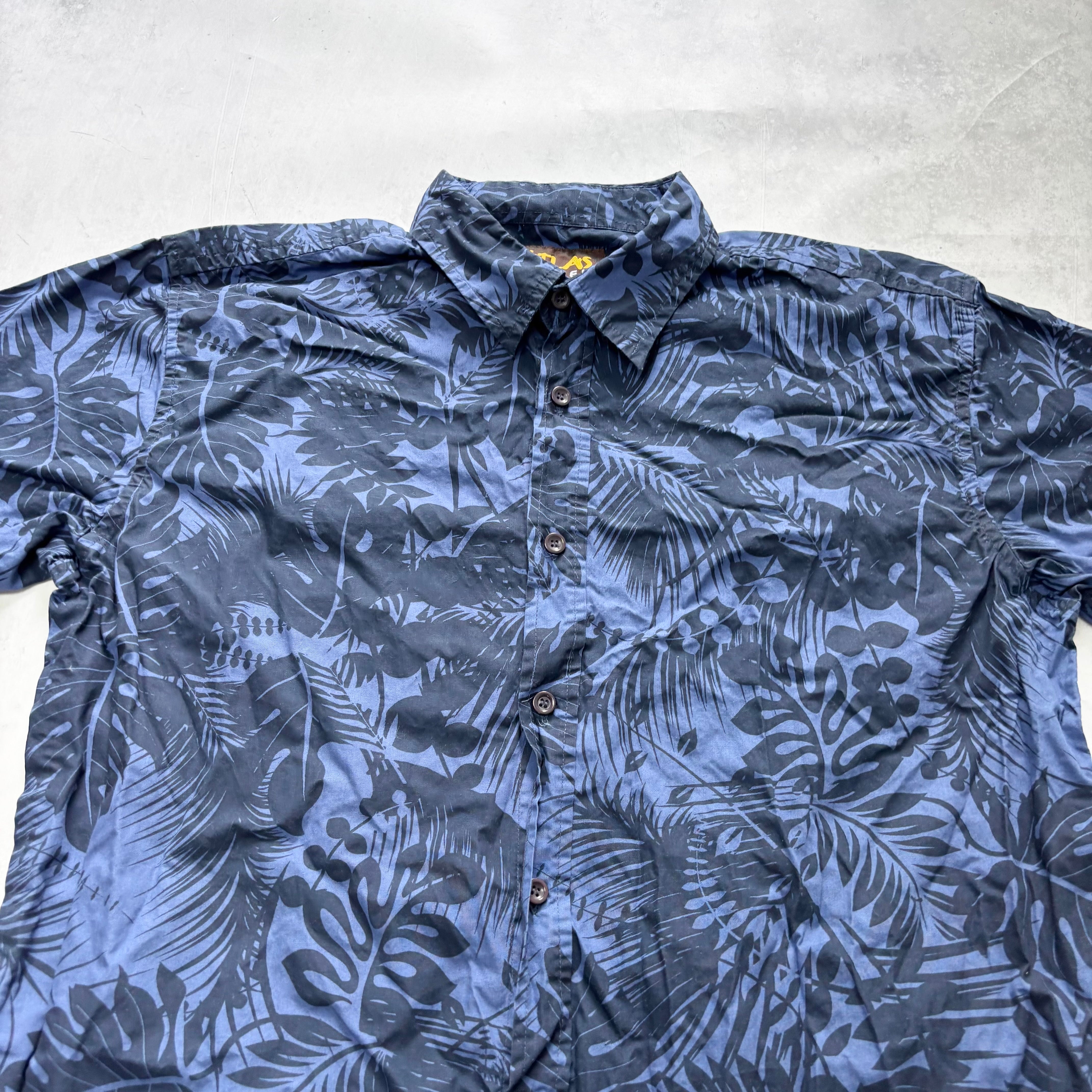 Hawaiian Shirt Mens XL Navy Blue Floral Aloha Short Sleeve Cotton (E)