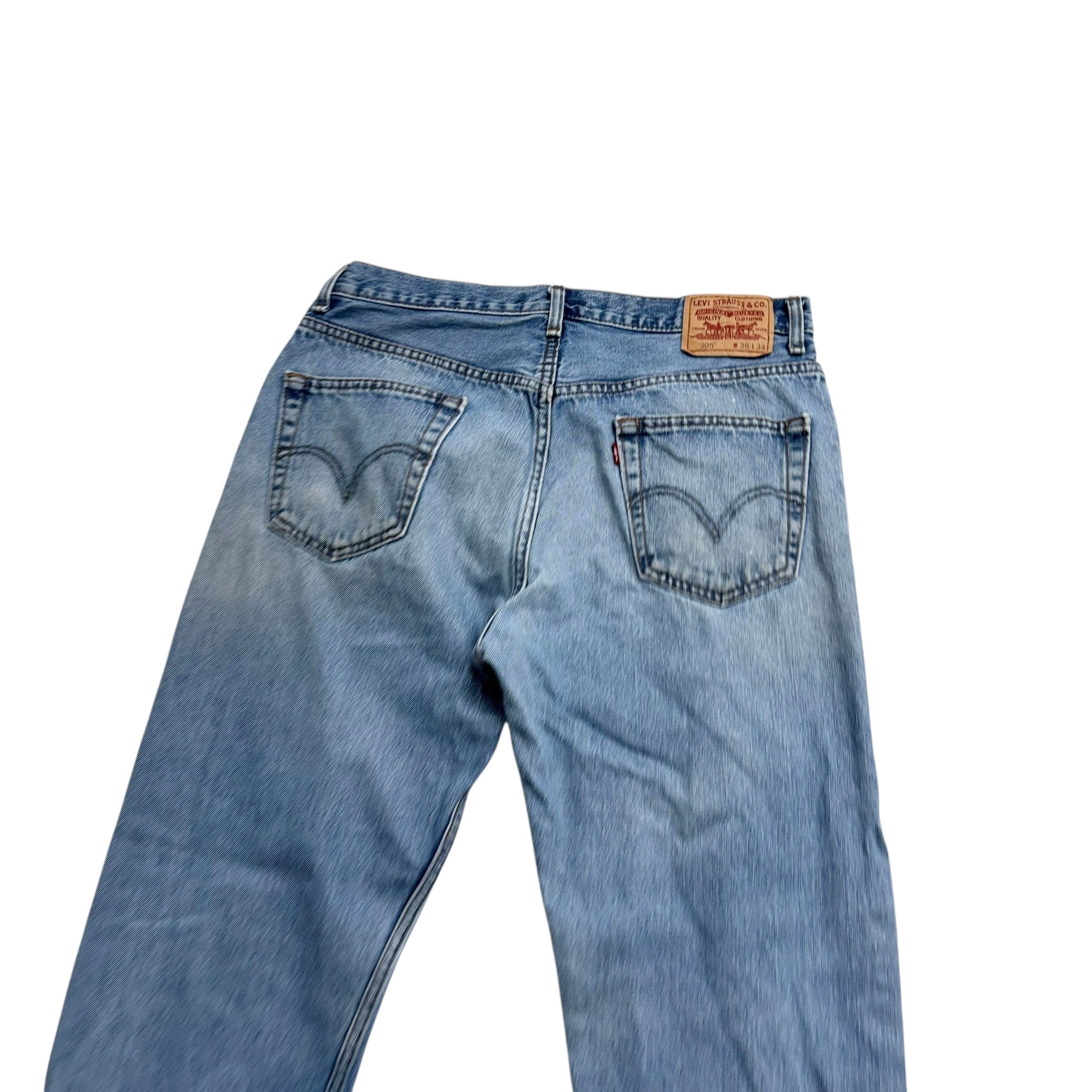 Levis 505 Jeans W35 L34 Mens Light Blue Regular Straight Fit Vintage Denim (F)