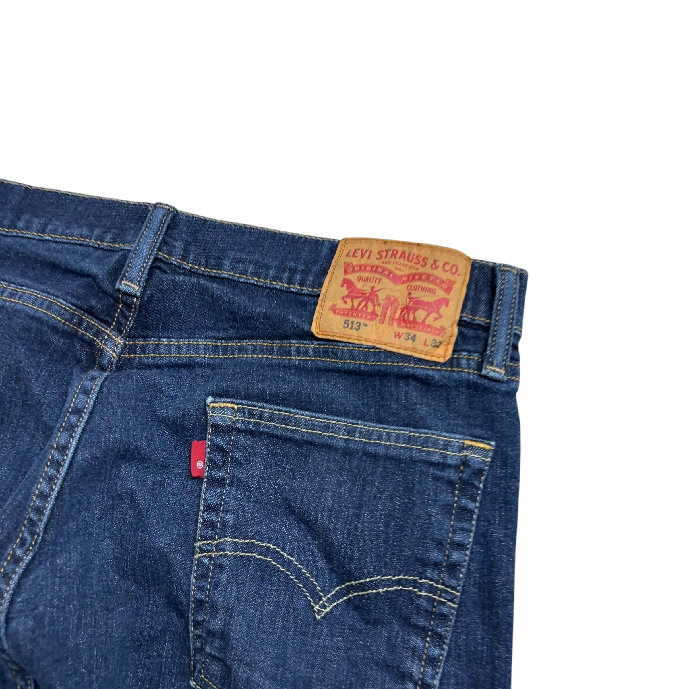 Levis 513 Jeans W34 L31 Mens Dark Blue Slim Straight Fit Stretch Denim (E)