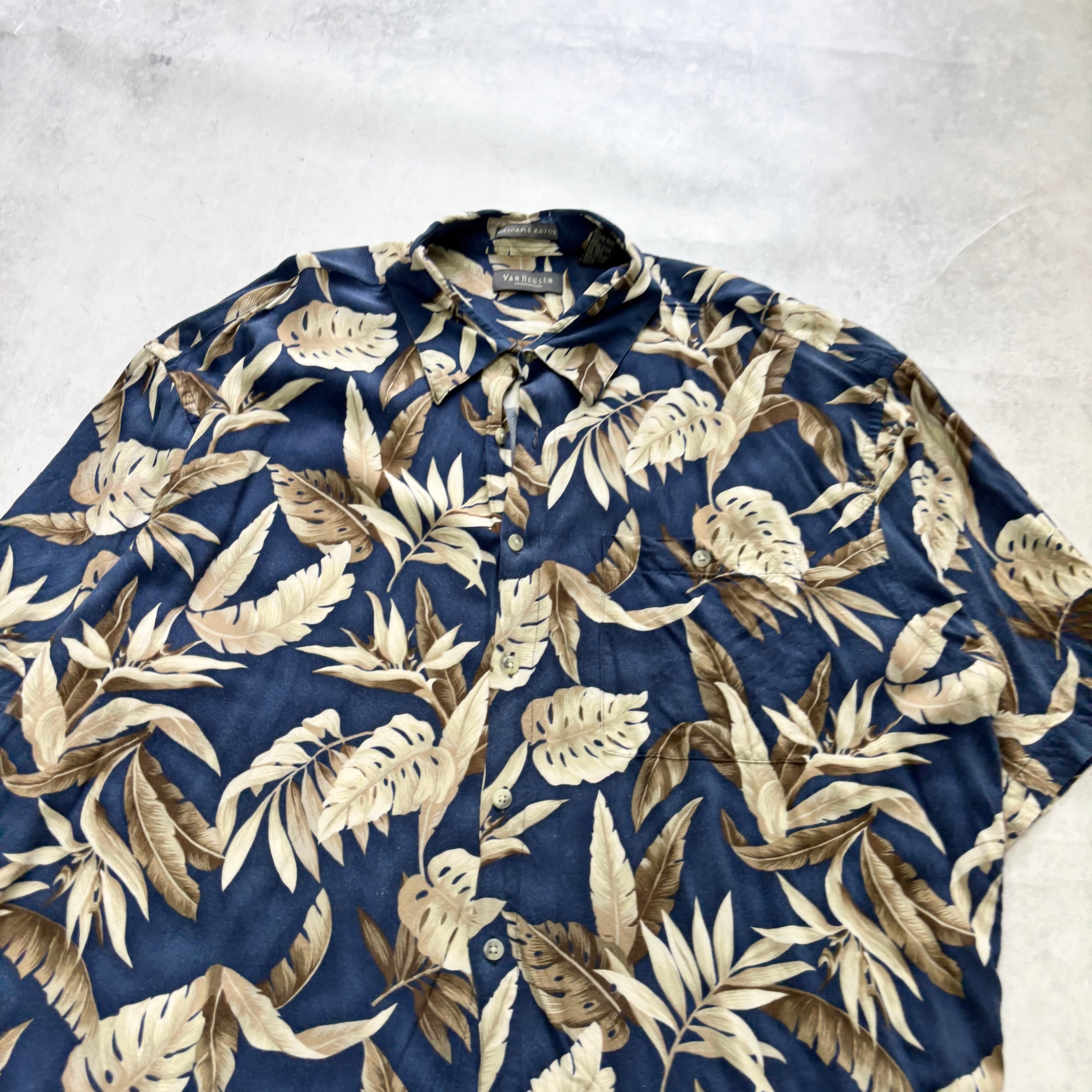 Vintage Hawaiian Shirt Mens XXL Navy Floral Aloha Short Sleeve Rayon