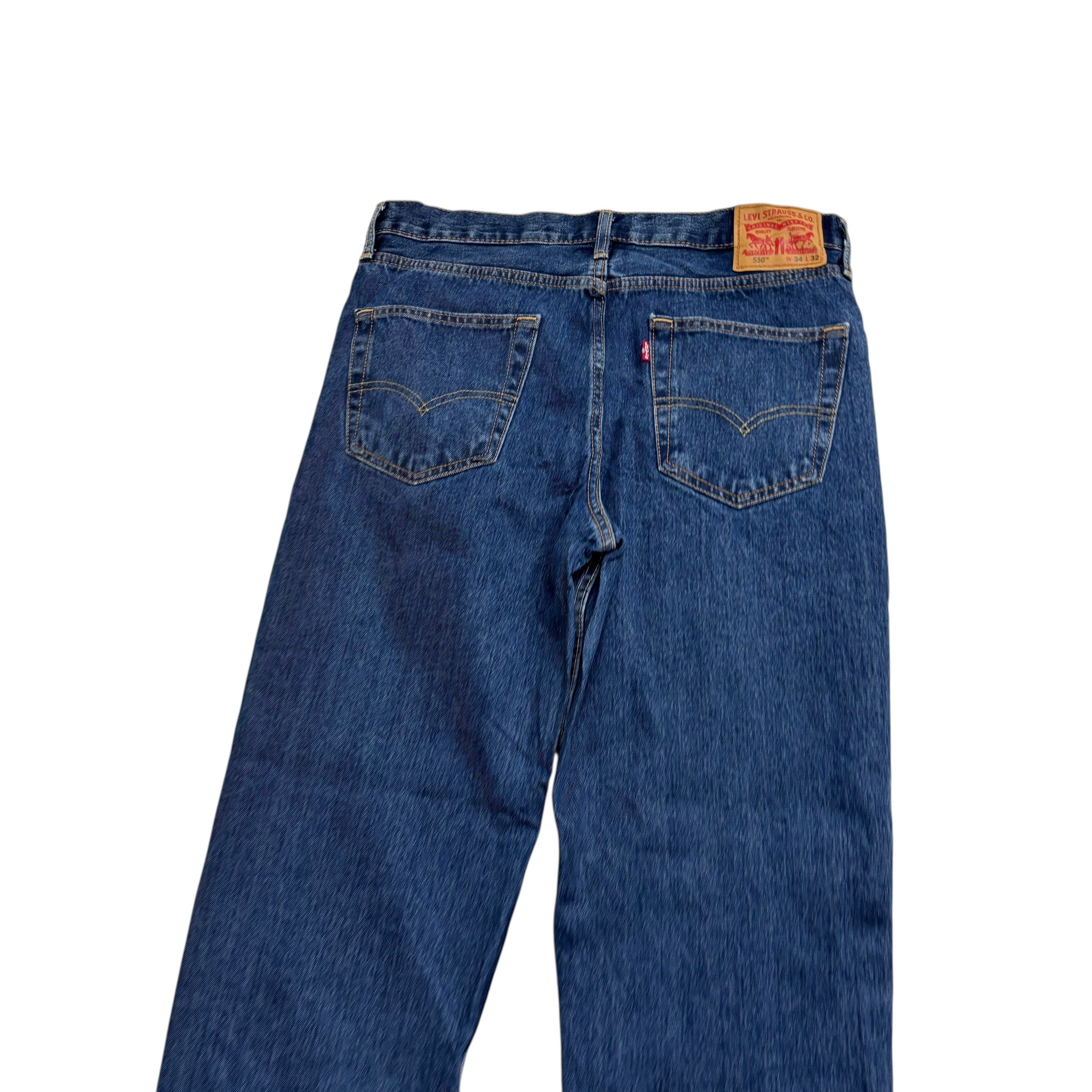 Levis 550 Jeans W34 L32 Mens Mid Blue Relaxed Straight Fit Denim (E)