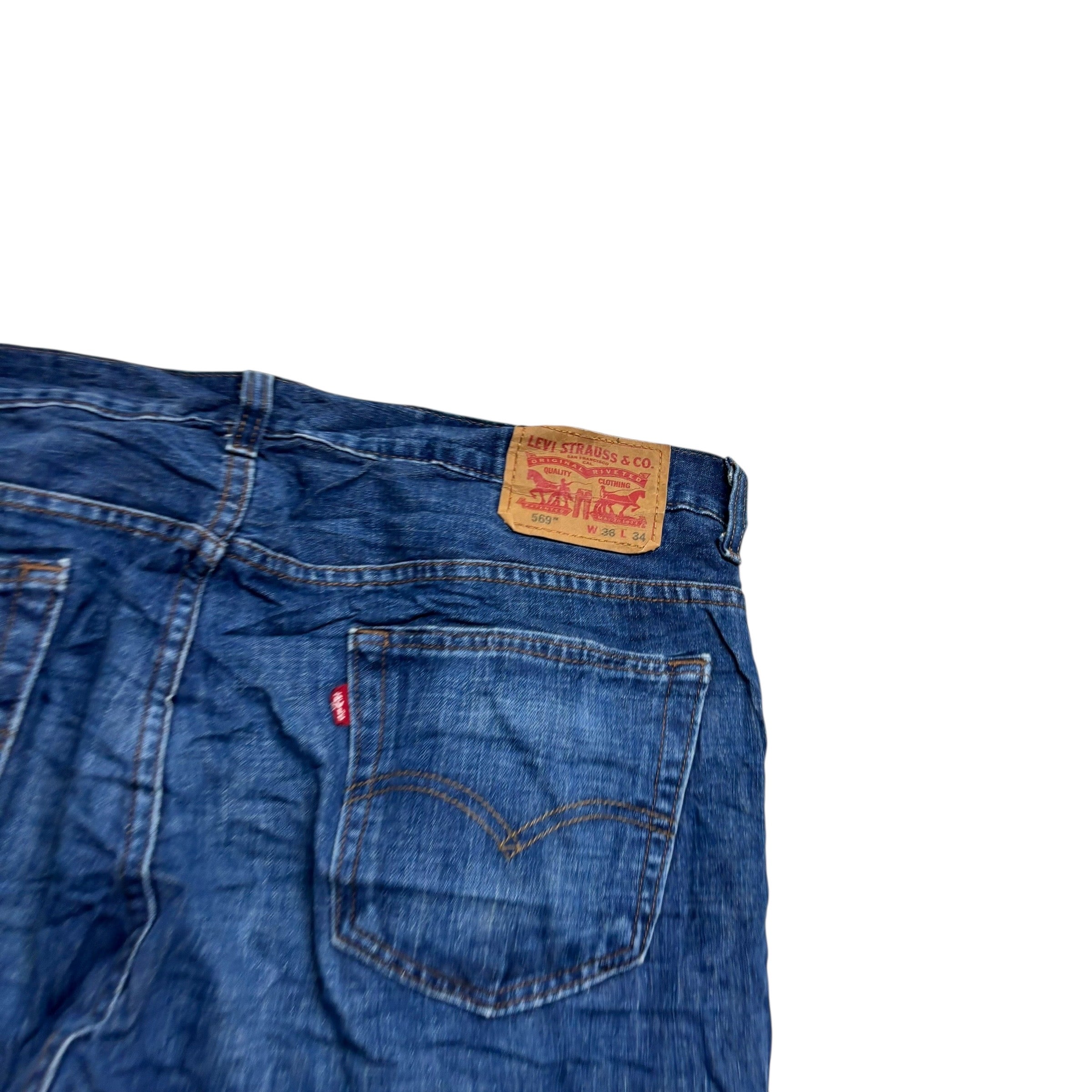 Levis 569 Jeans W36 L34 Mens Mid Blue Baggy Relaxed Straight Fit Denim (F)