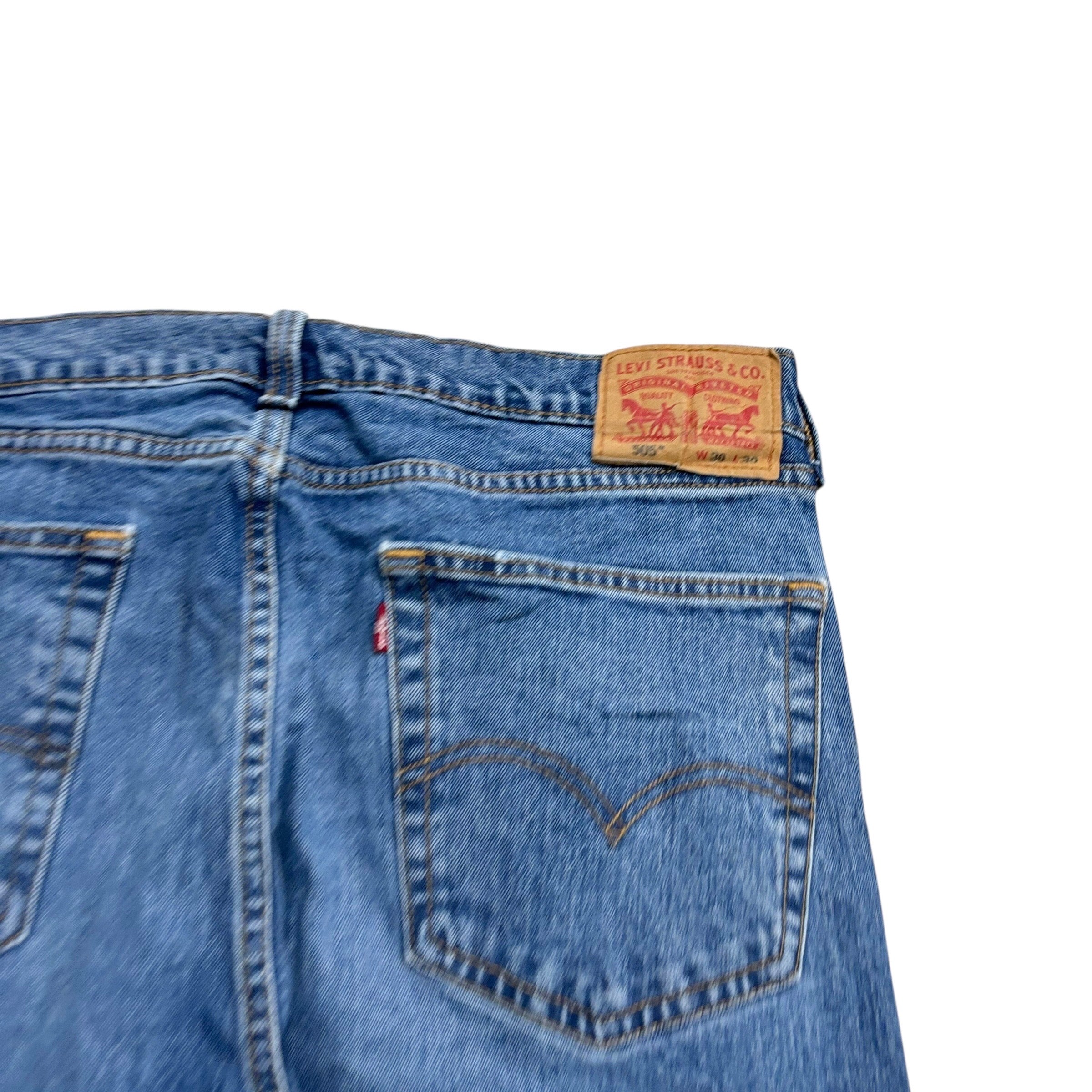 Levis 505 Jeans W36 L30 Mens Mid Blue Regular Straight Fit Stretch Denim (E)