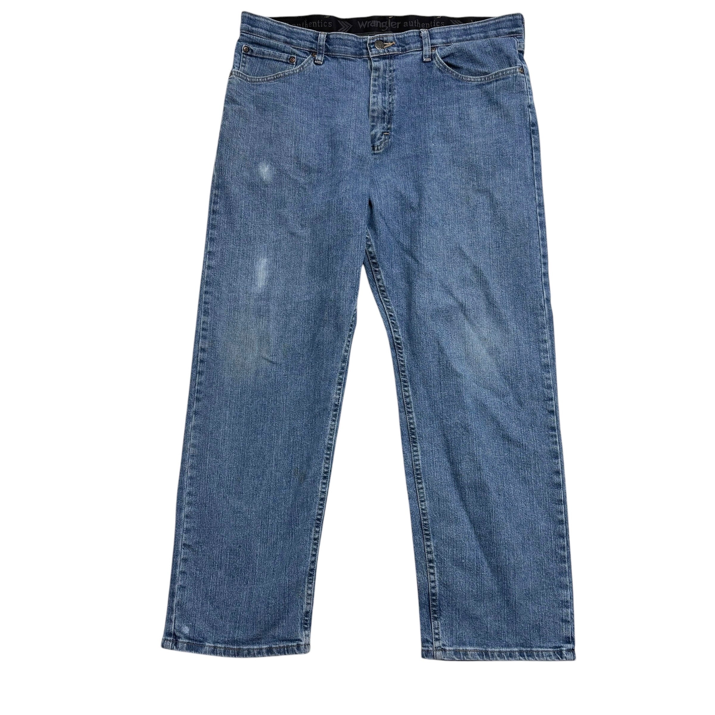 Wrangler Jeans W36 L30 Mens Mid Blue Relaxed Straight Fit Stretch Denim (F)