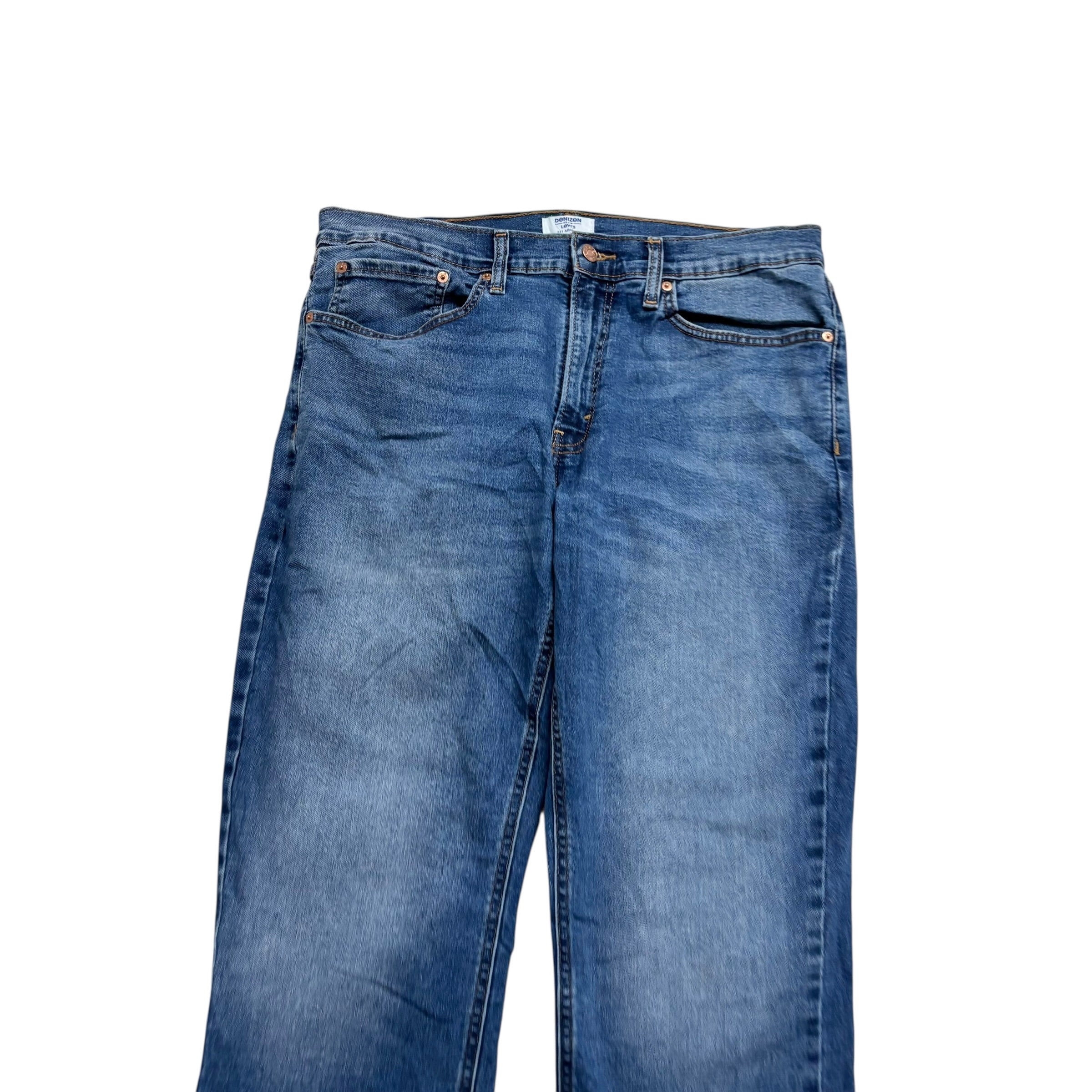 Levis Denizen Jeans W34 L30 Mens Mid Blue Athletic Tapered Stretch Denim (E)