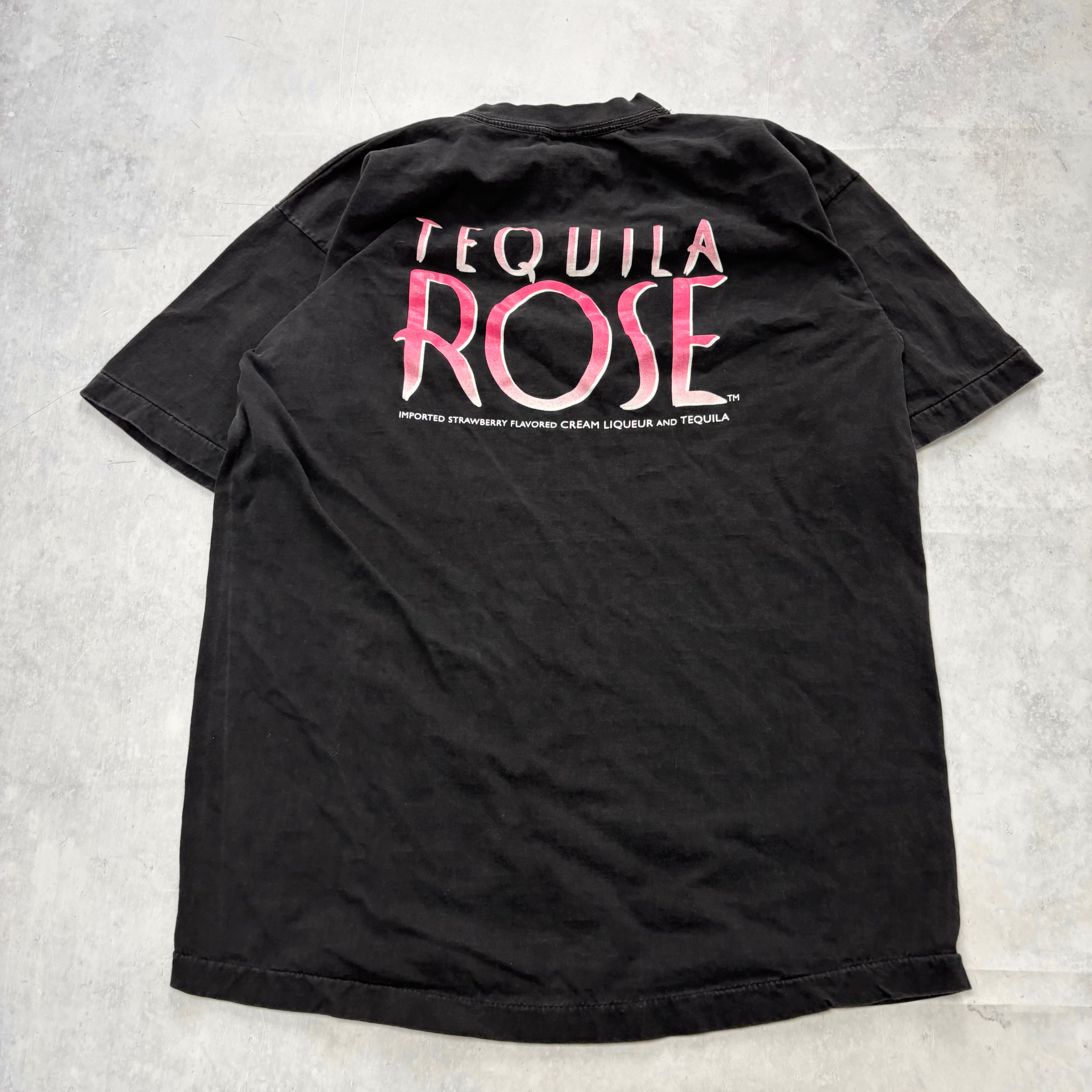 Vintage T Shirt Mens Large Black Single Stitch Graphic Print 90s Tequilla