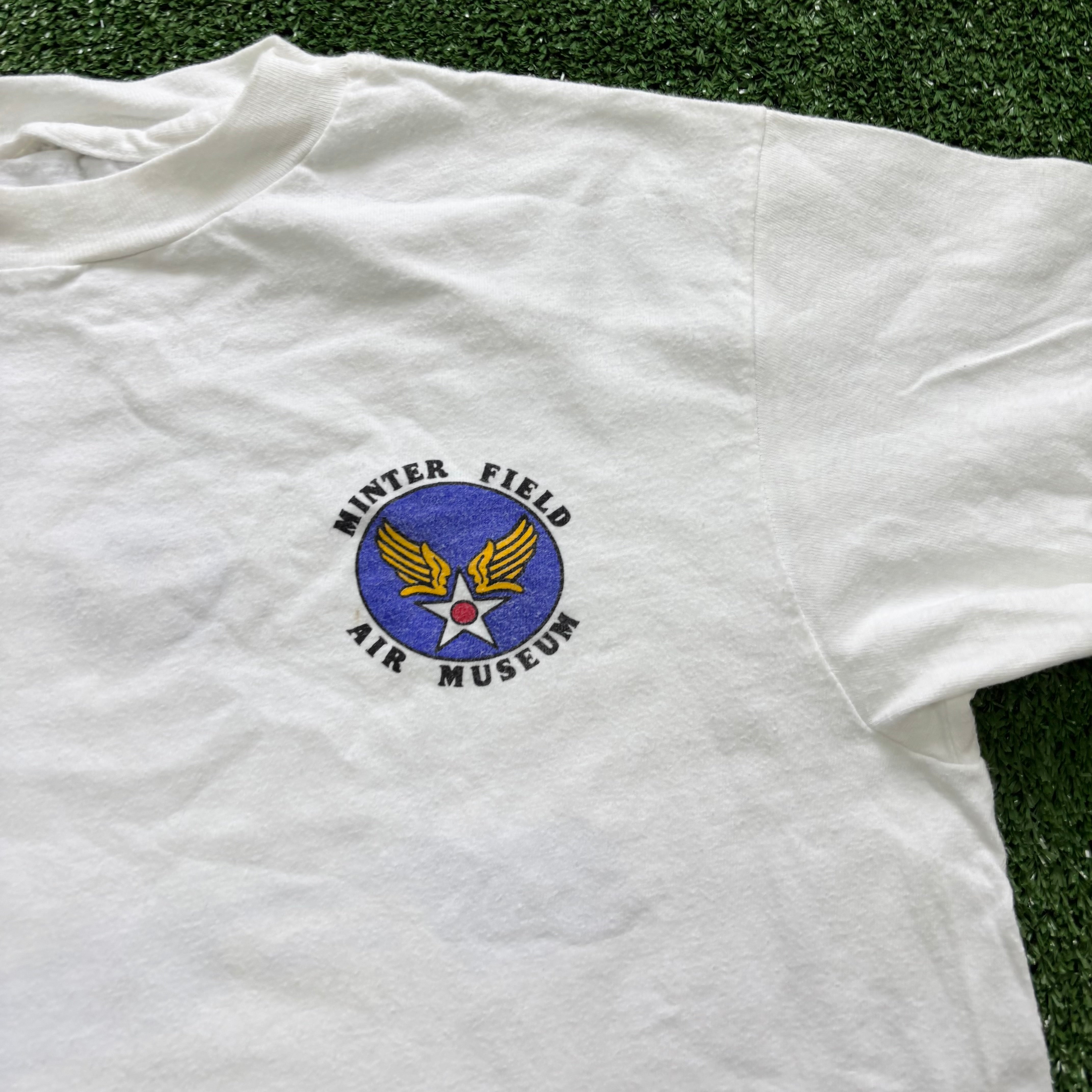 Vintage T Shirt Mens Small White Single Stitch Graphic Print 90s USA Planes (E)