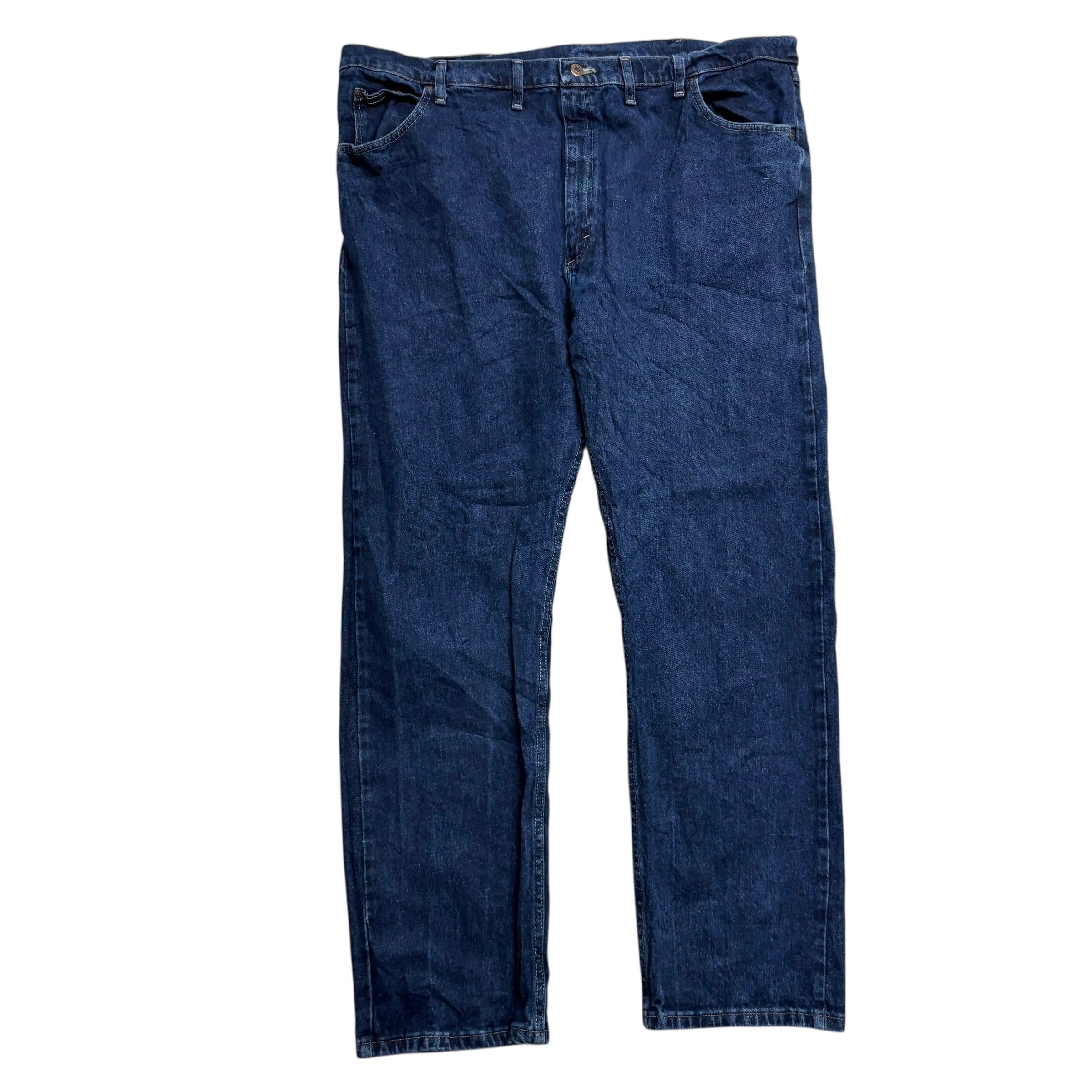 Wrangler Jeans W46 L32 Mens Dark Blue Regular Straight Fit Stretch Denim (E)