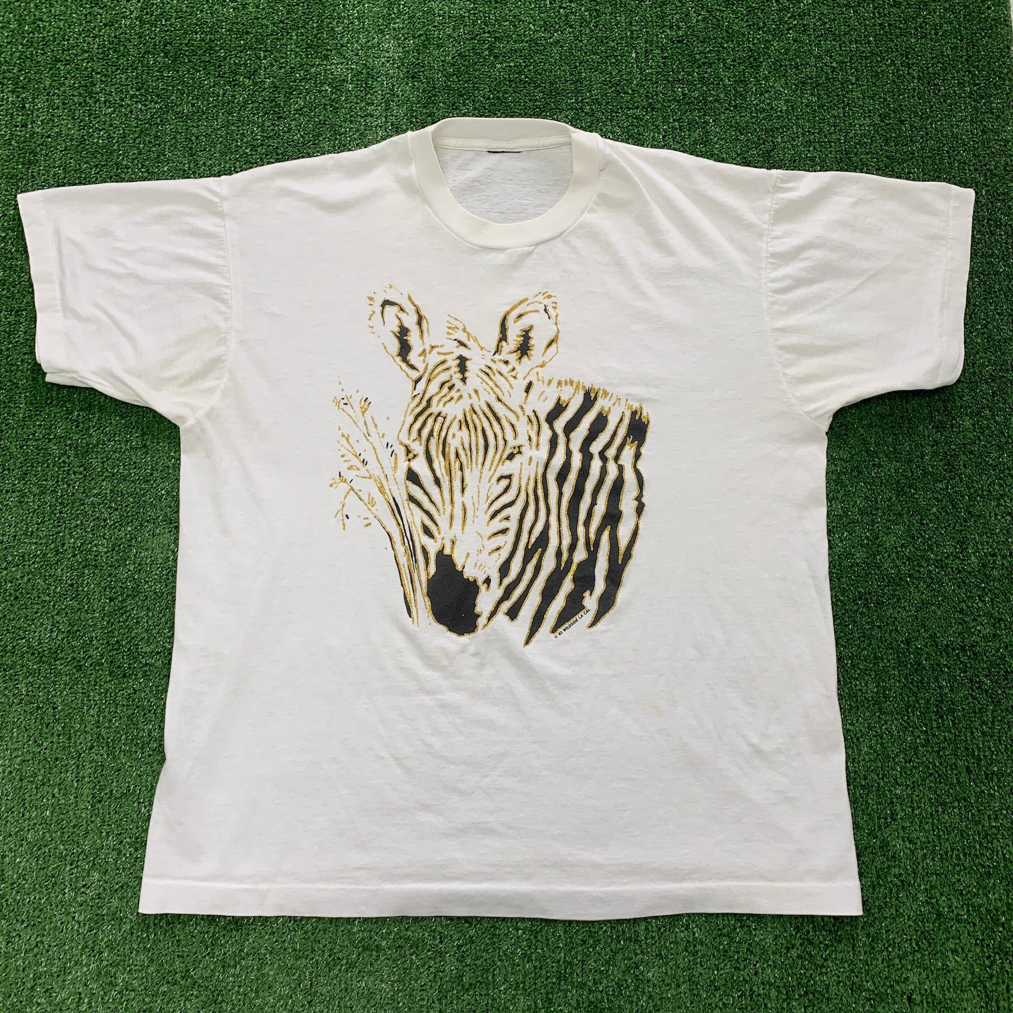 Vintage T Shirt Mens Large White Single Stitch Graphic Print 90s USA Animals