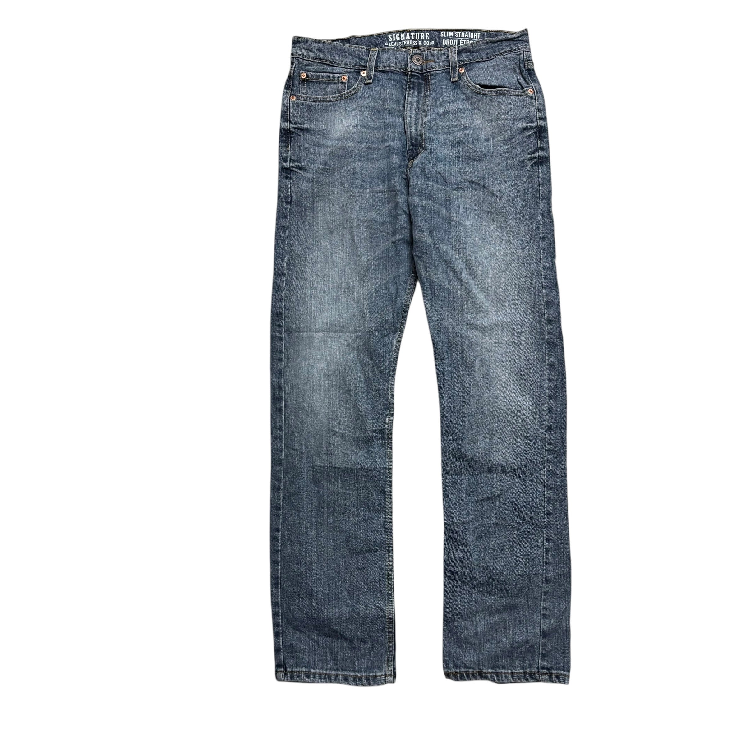 Levis Signature Jeans W33 L32 Mens Mid Blue Slim Straight Fit Stretch (E)