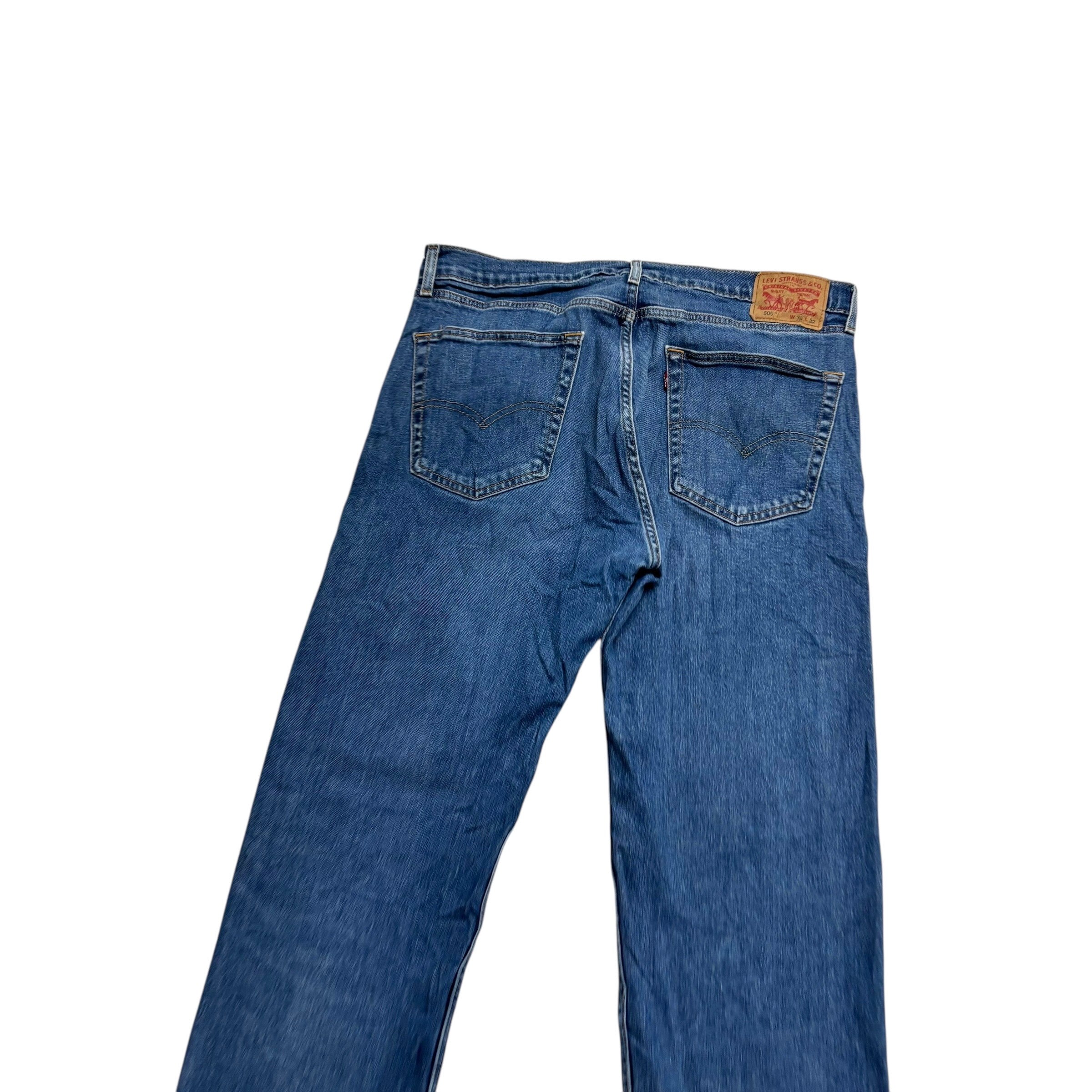 Levis 505 Jeans W36 L32 Mens Mid Blue Regular Straight Fit Stretch Denim