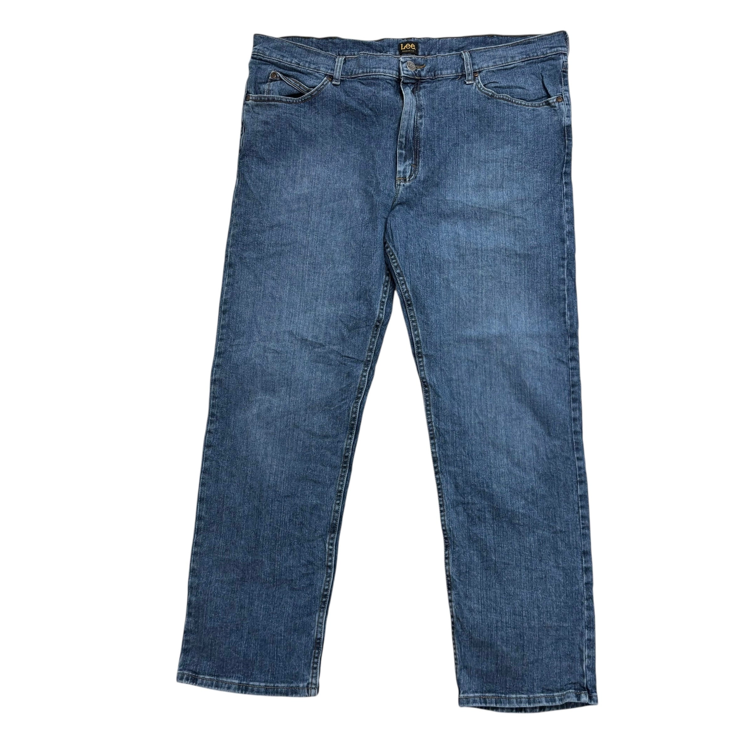 Lee Jeans W42 L32 Mens Mid Blue Regular Straight Fit Stretch Denim (E)