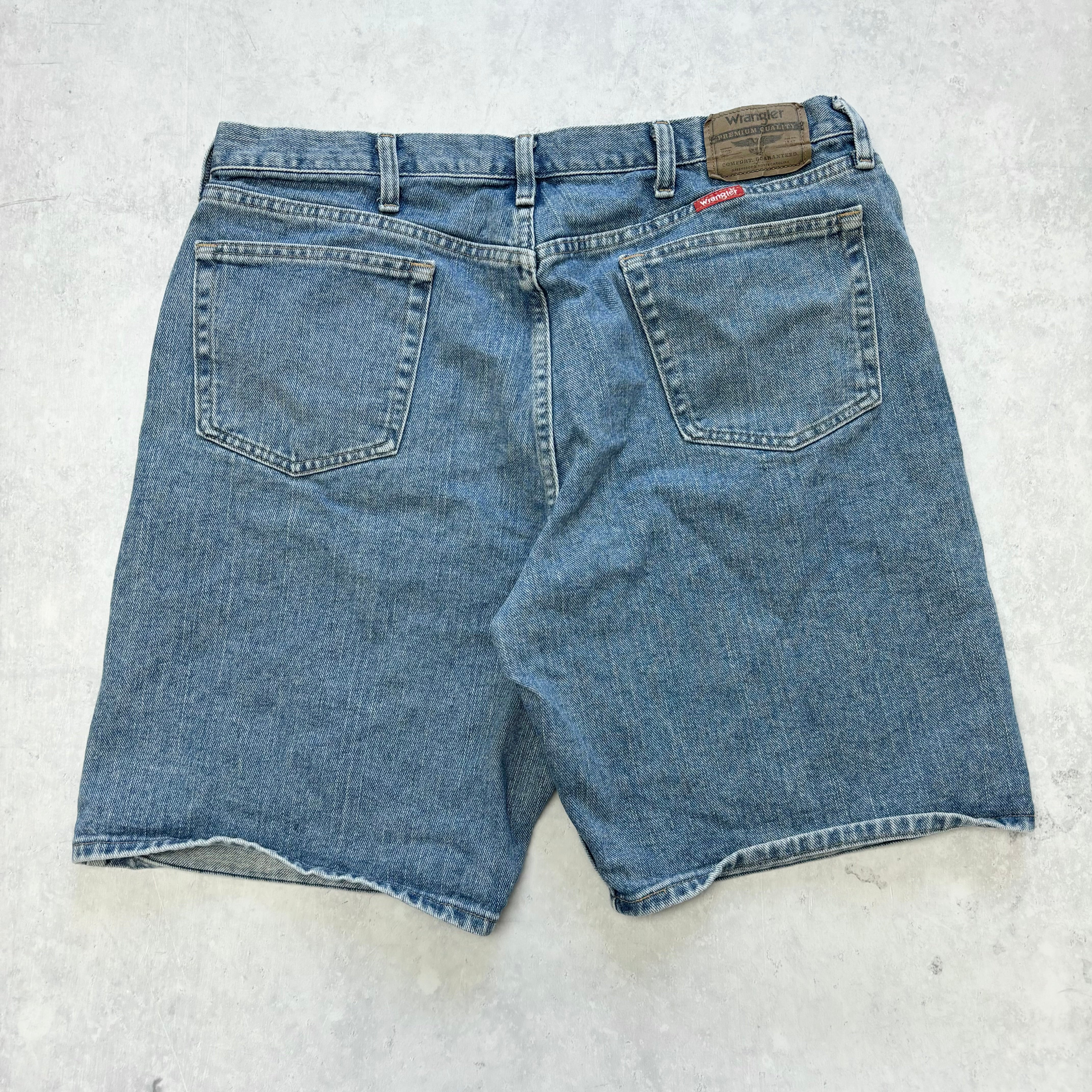 Vintage Wrangler Jorts W38 Mens Denim Shorts Mid Blue Baggy Relaxed Fit