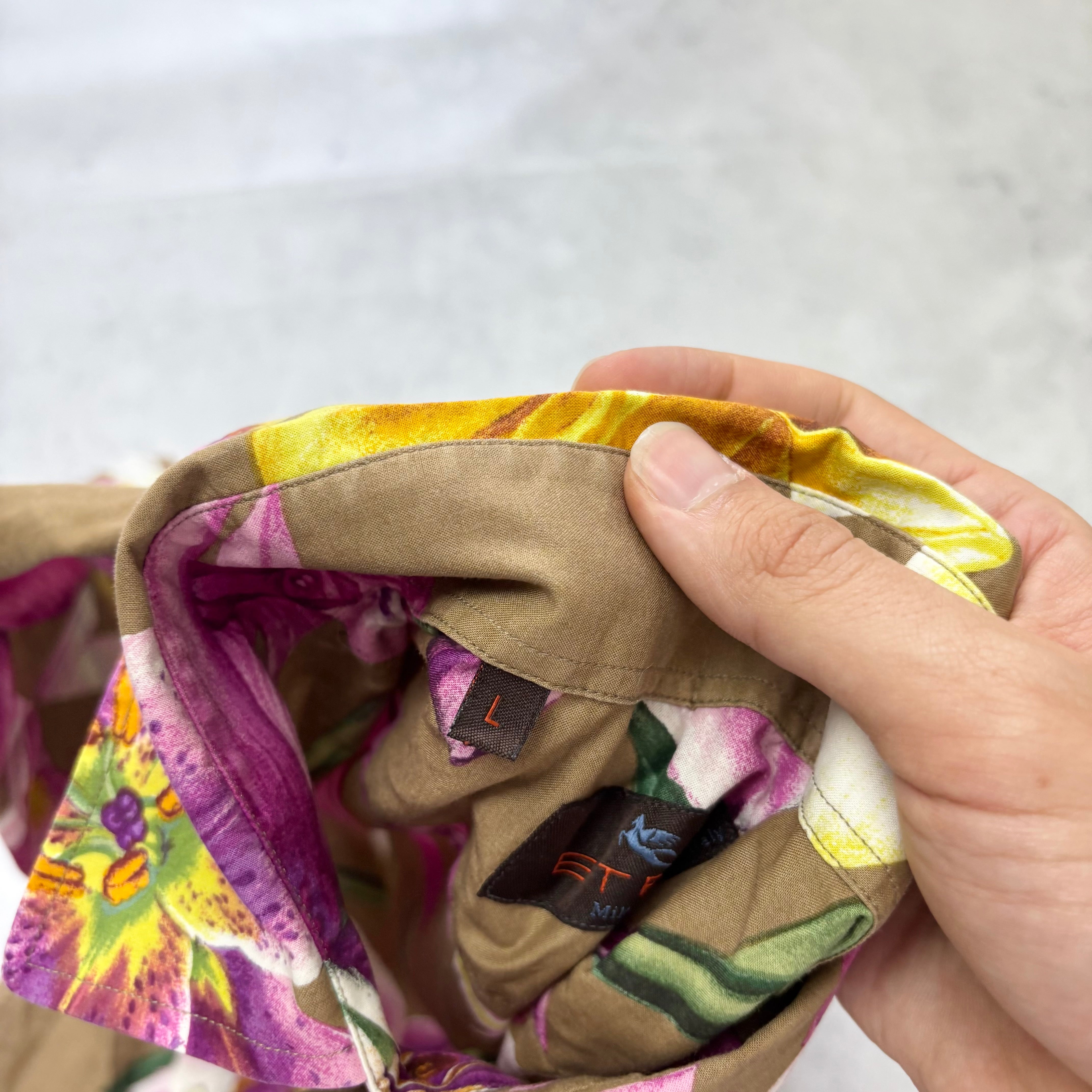 ETRO Shirt Mens Large Brown Long Sleeve Cotton Pattern Regular Fit (E)