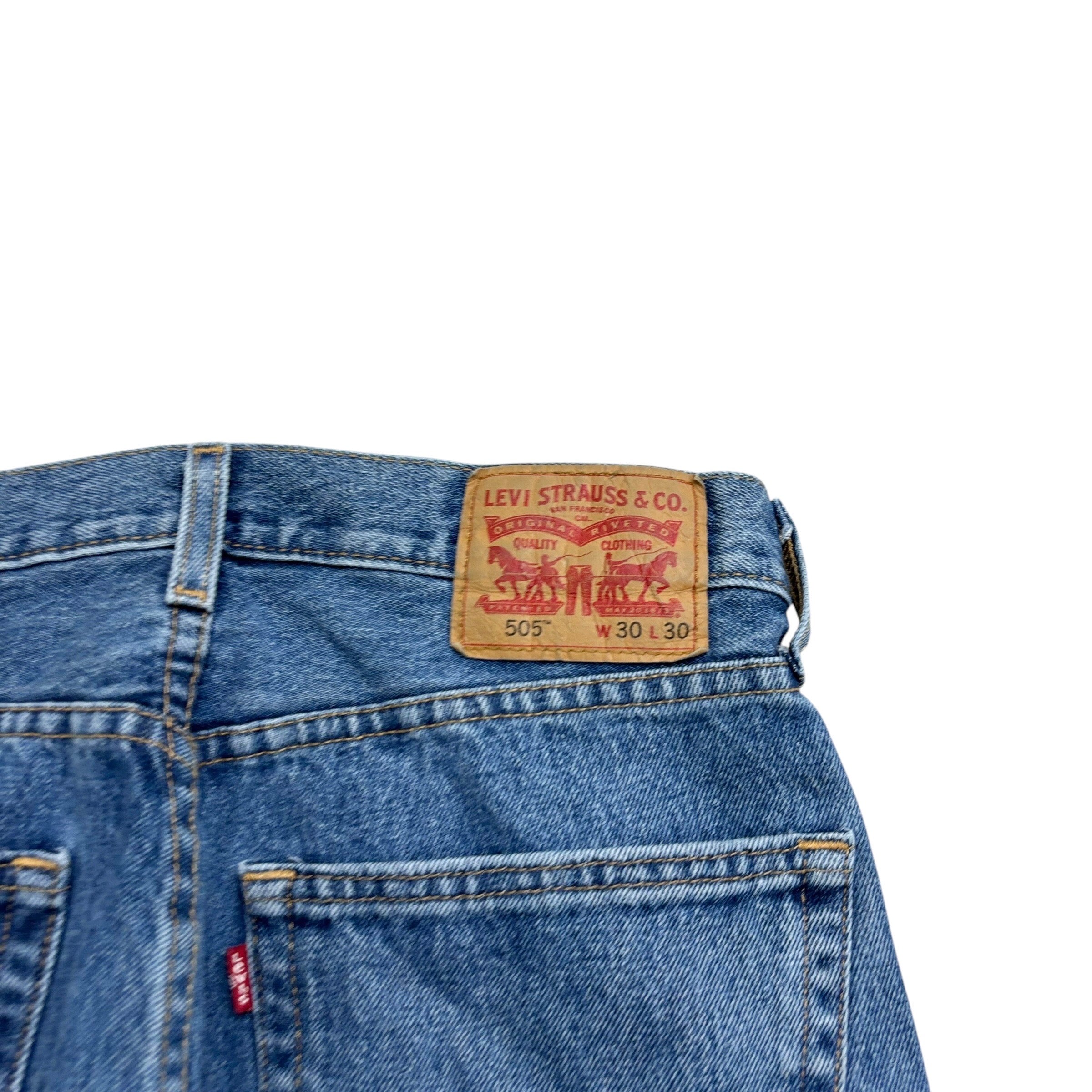 Levis 505 Jeans W30 L30 Mens Mid Blue Regular Straight Fit Denim (E)