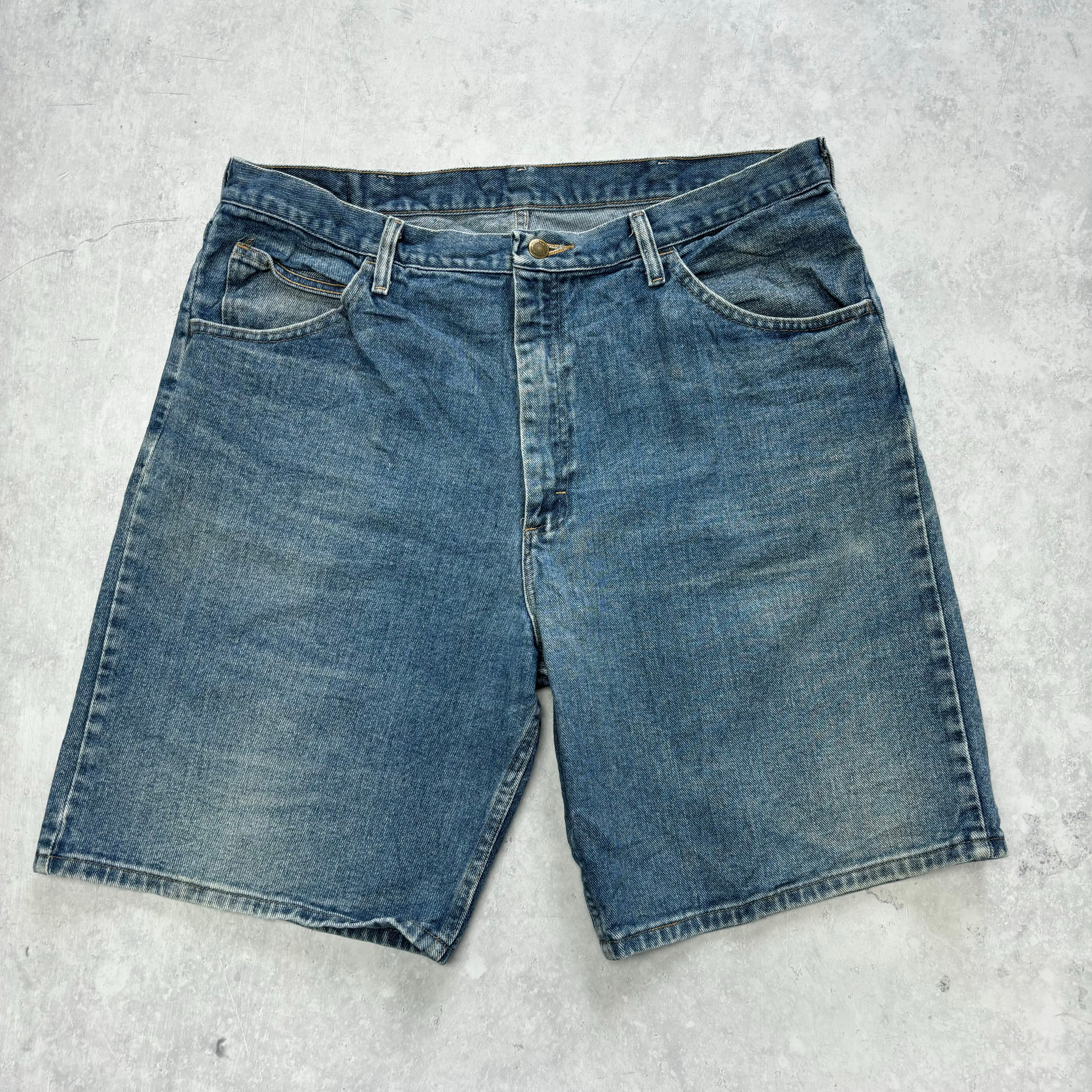 Vintage Wrangler Jorts W36 Mens Denim Shorts Mid Blue Baggy Relaxed Fit