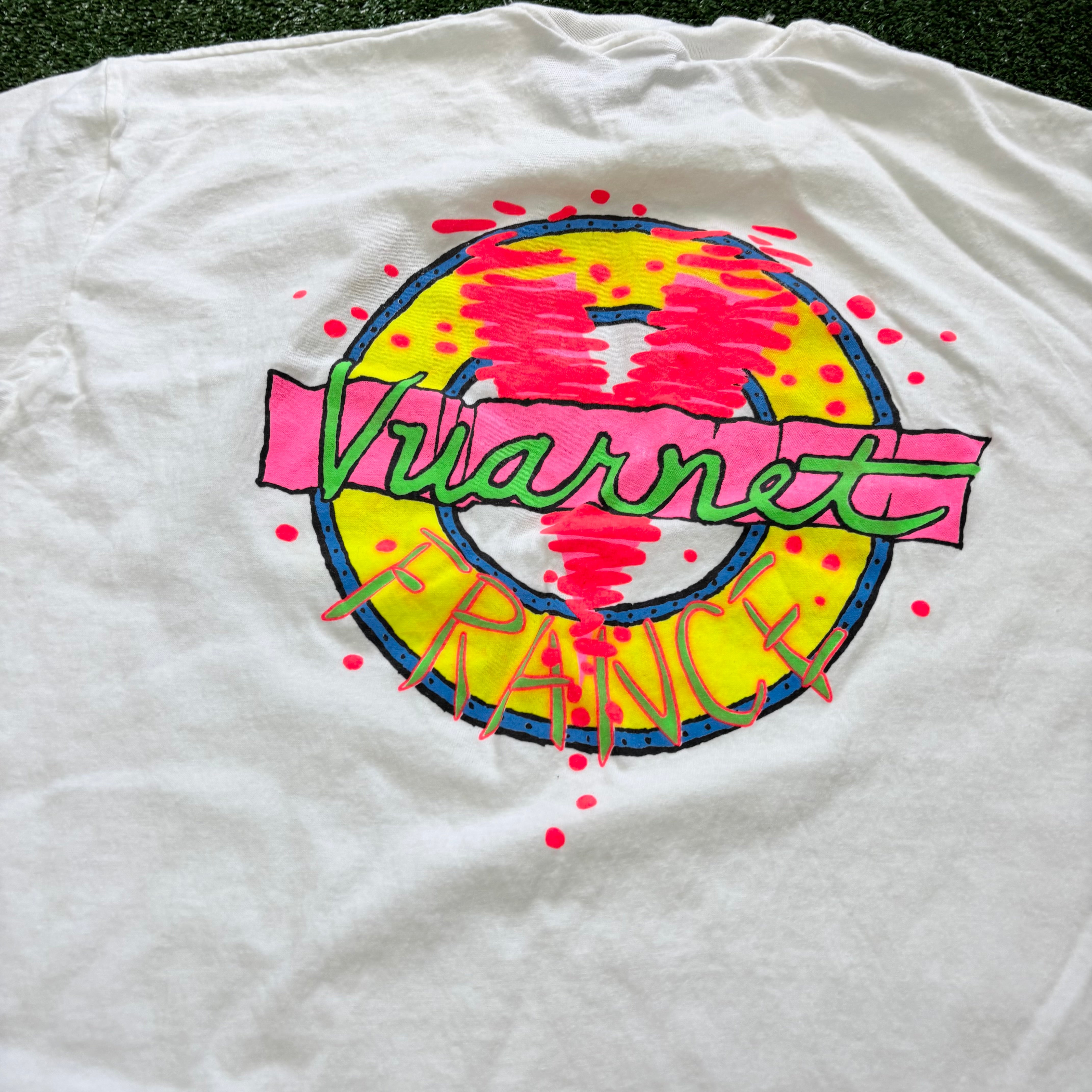 Vintage T Shirt Mens Large White Single Stitch Graphic Print 90s France