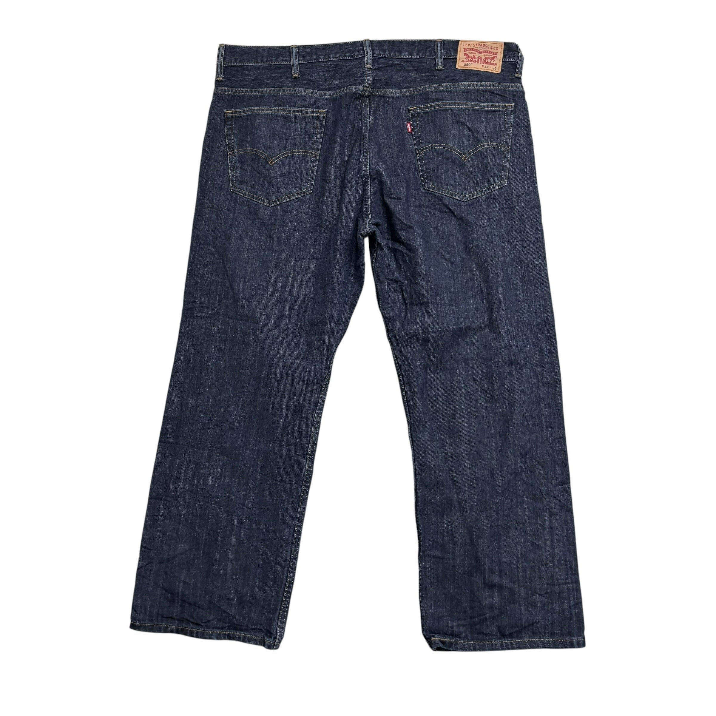 Levis 569 Jeans W42 L30 Mens Dark Blue Baggy Relaxed Straight Fit Denim (E)