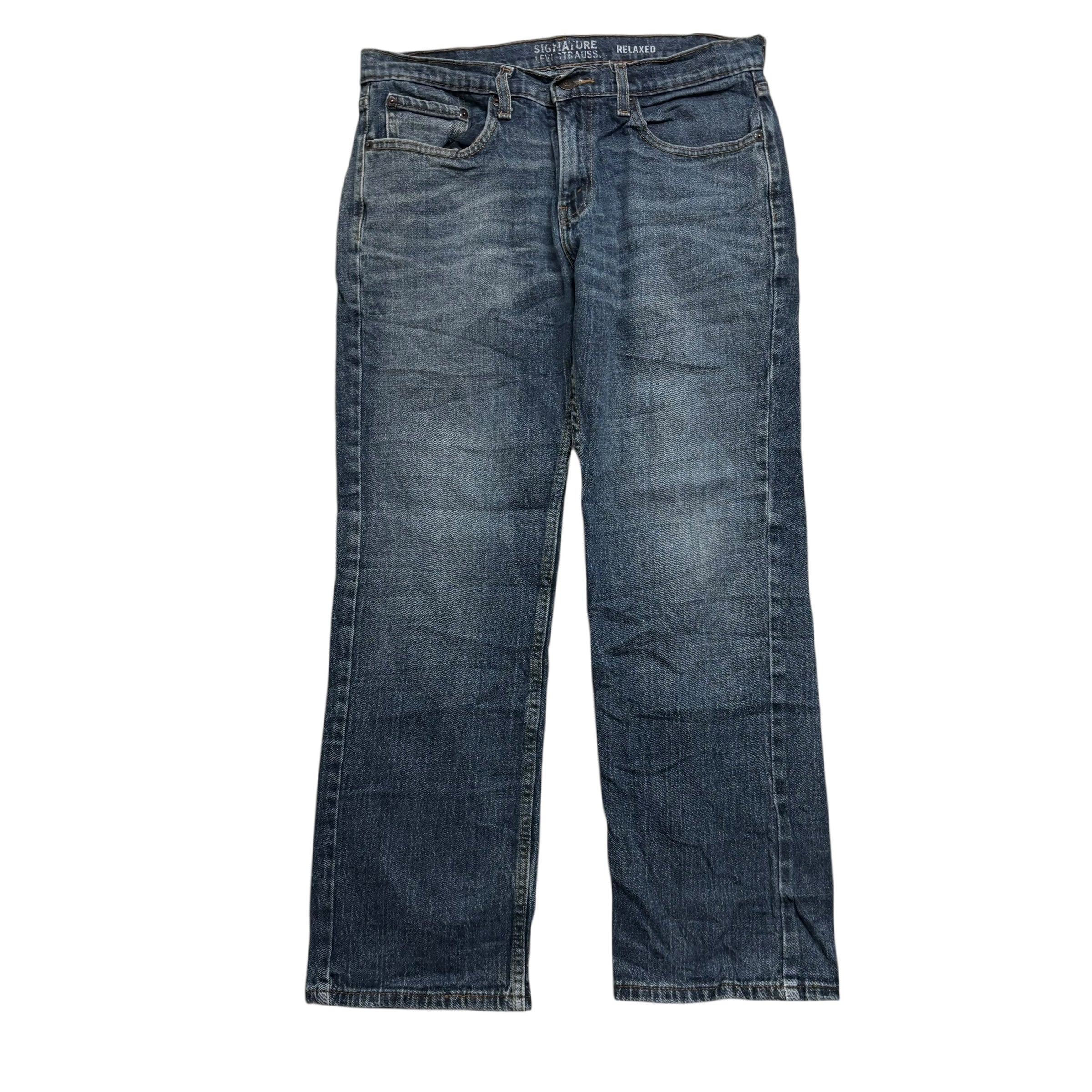 Levis Signature Jeans W32 L30 Mens Mid Blue Relaxed Straight Stretch Denim (F)