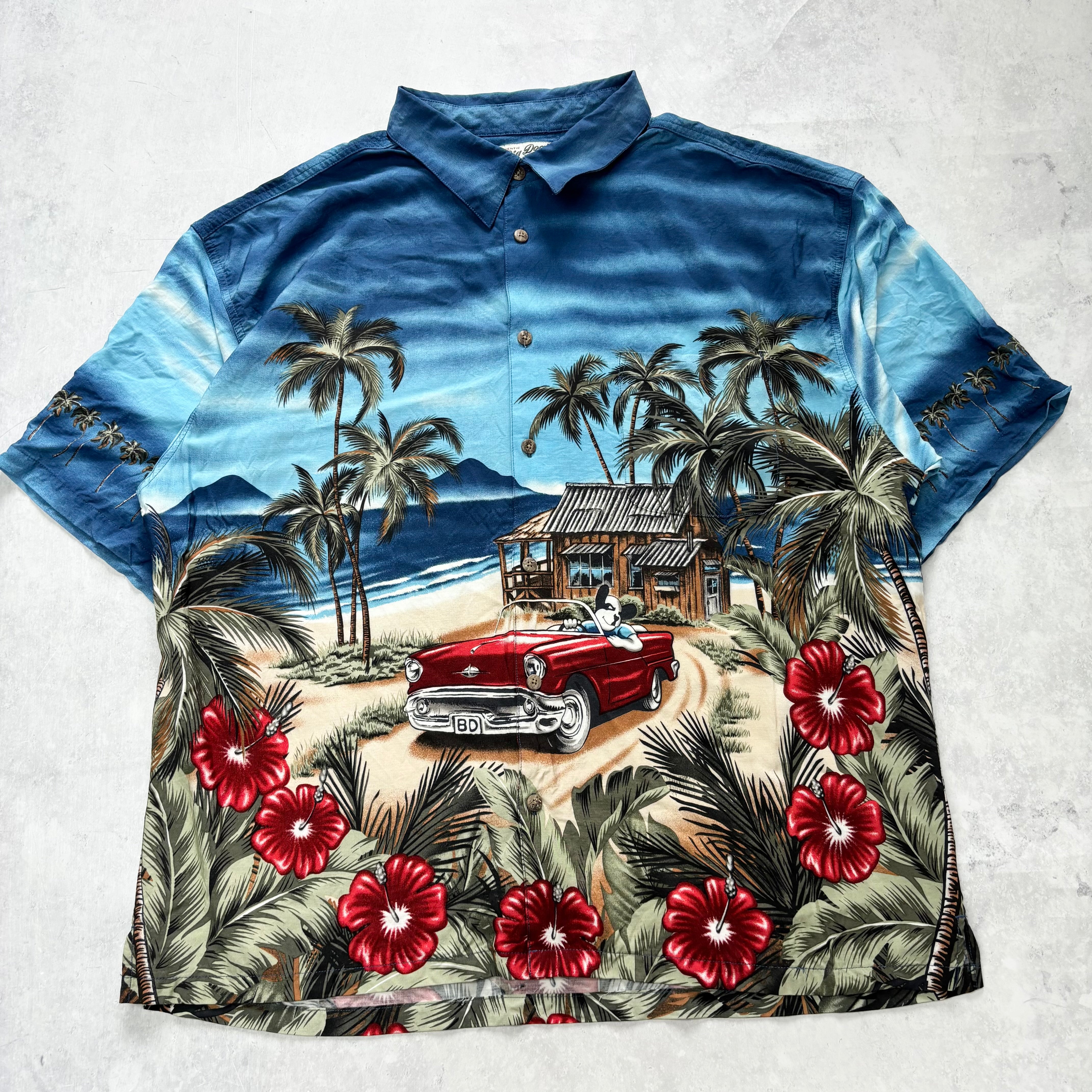 Vintage Hawaiian Shirt Mens 3XL Blue Floral Aloha Short Sleeve Rayon (E)