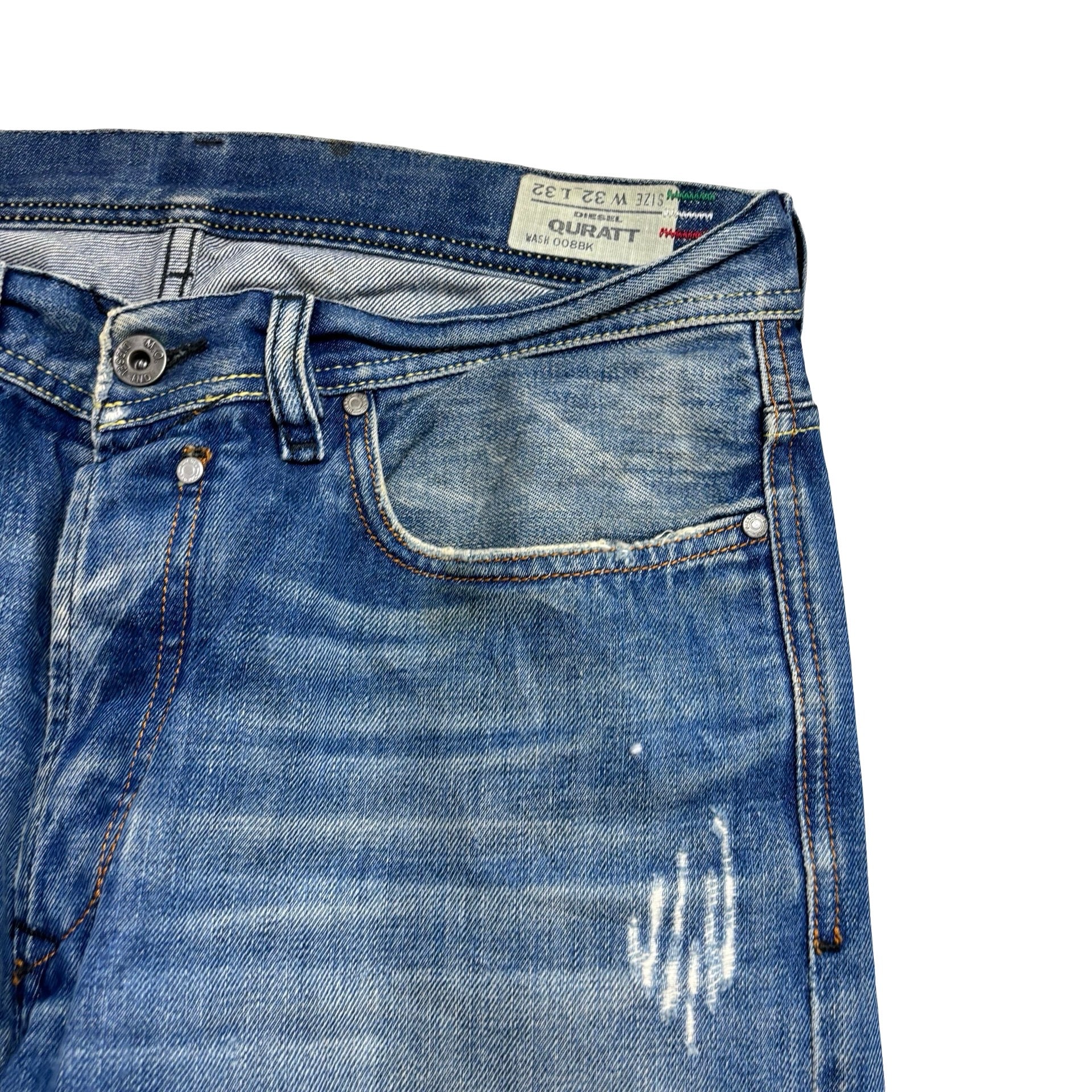 Diesel Quratt Jeans W32 L32 Mens Mid Blue Relaxed Straight Fit Denim (F)