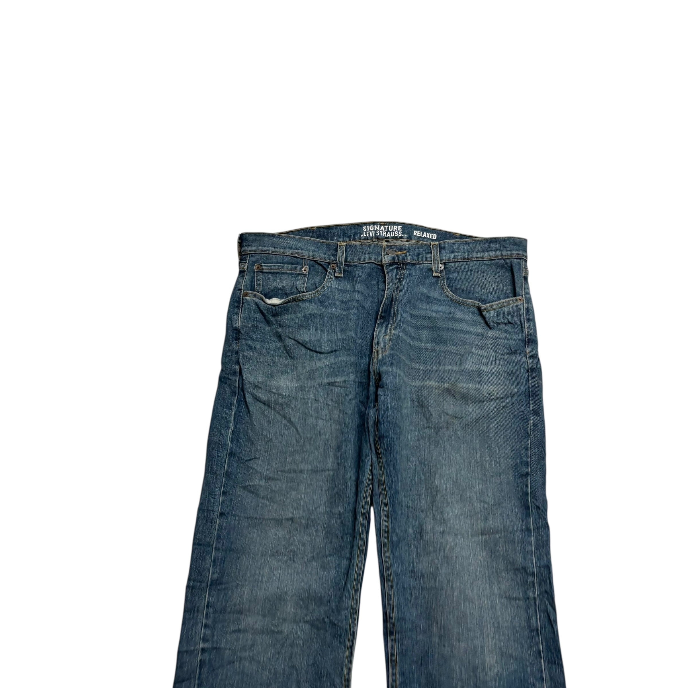 Levis Signature Jeans W38 L30 Mens Dark Blue Relaxed Straight Stretch Denim (E)