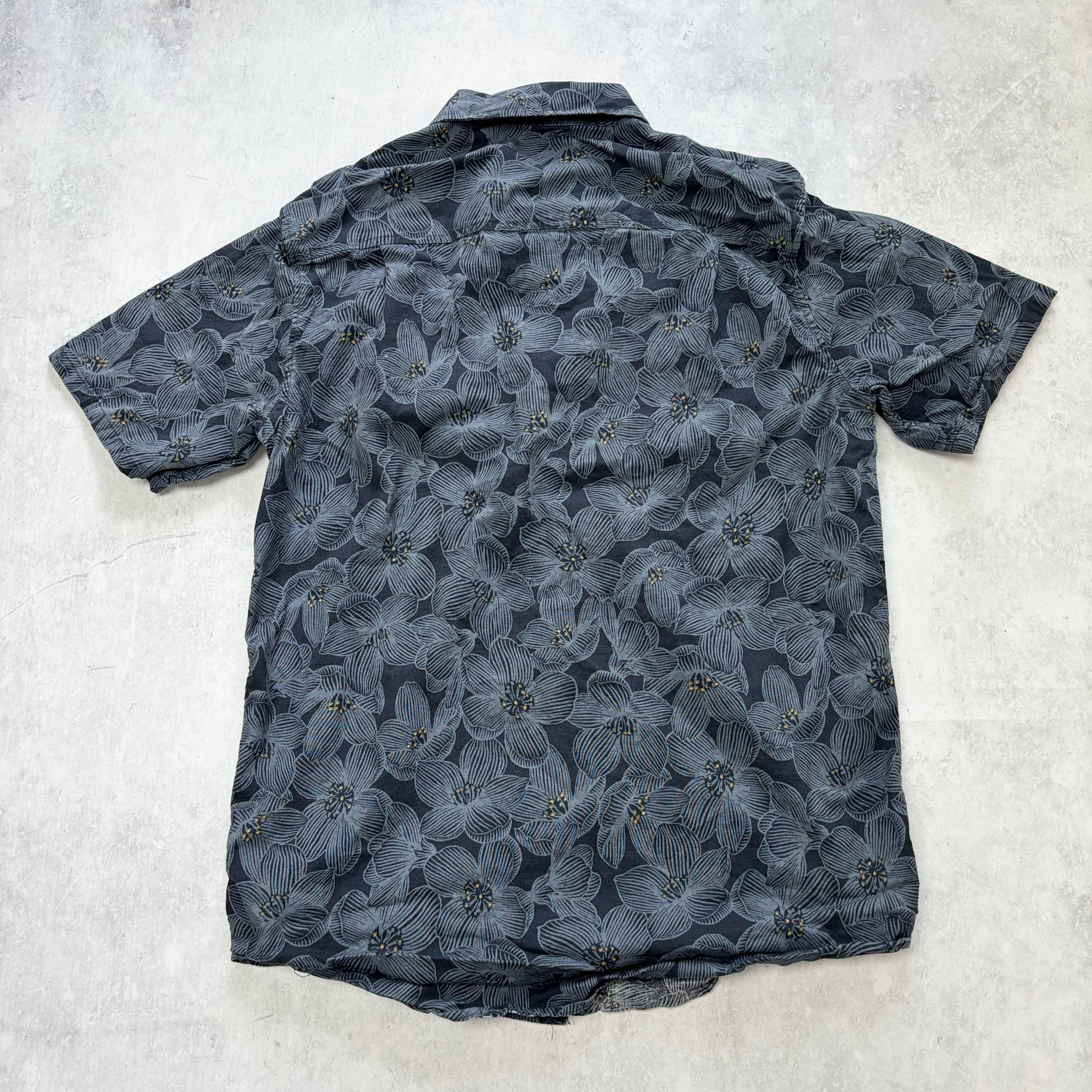 Hurley Shirt Mens Small Navy Floral Aloha Short Sleeve Cotton (E)