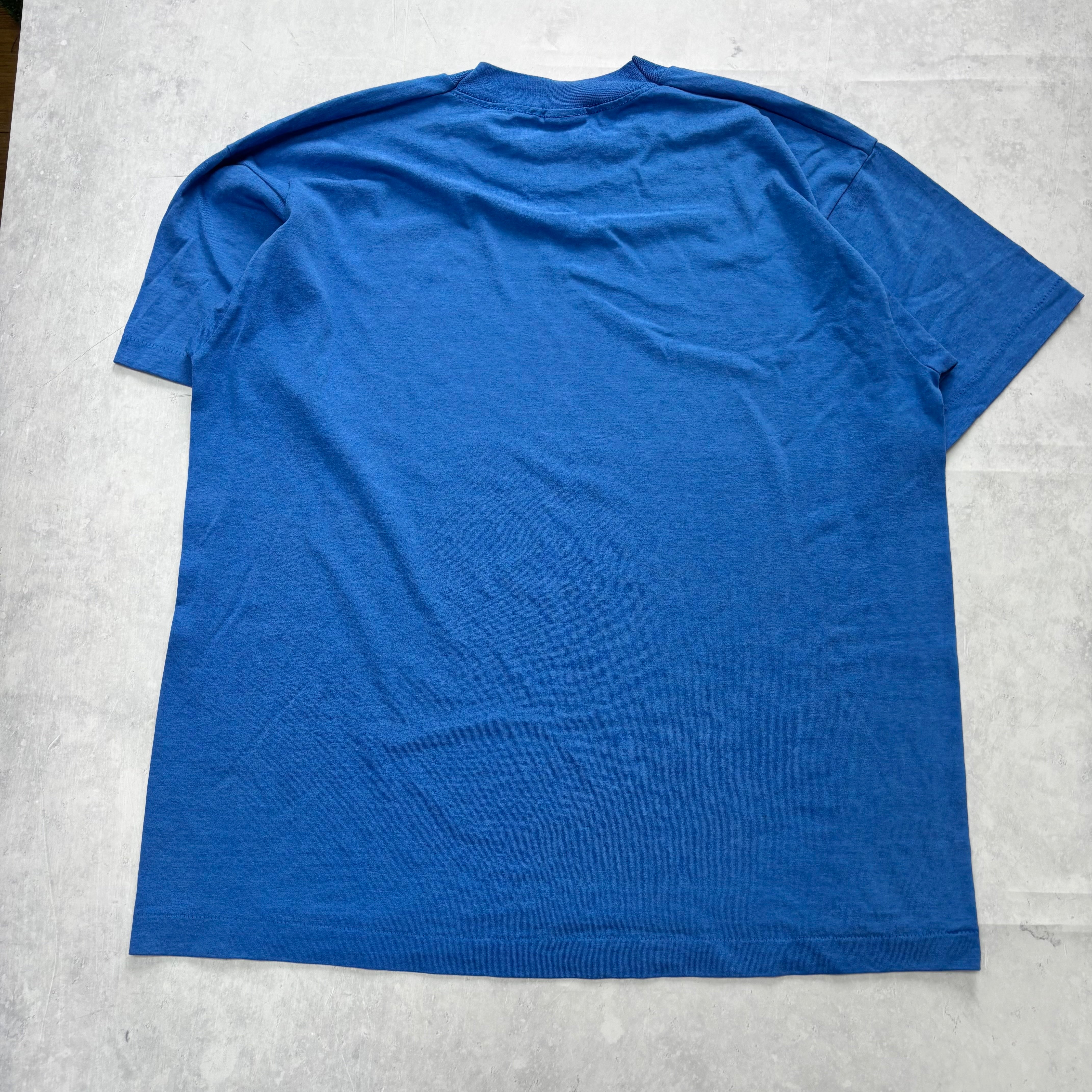 Vintage T Shirt Mens XL Blue Single Stitch Graphic Print 90s USA Bank (E)