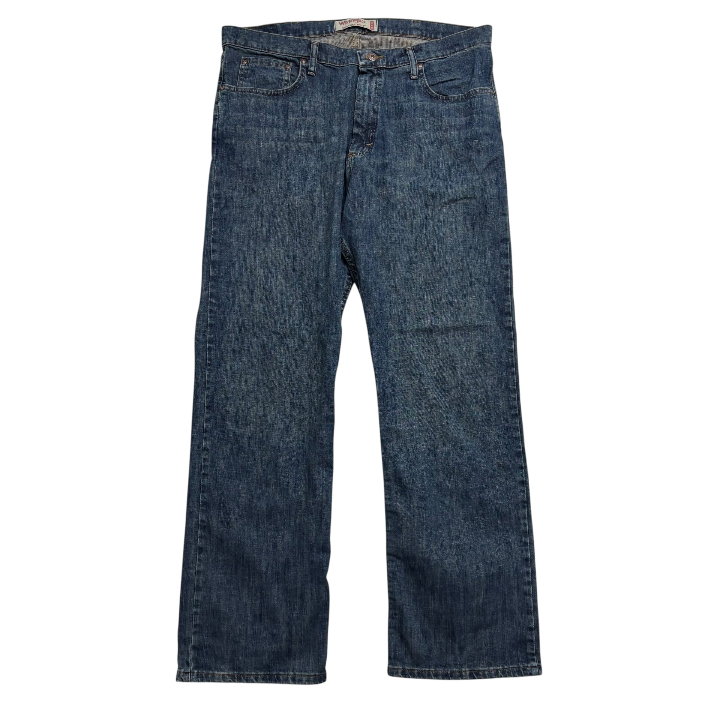 Wrangler Jeans W38 L32 Mens Dark Blue Relaxed Bootcut Fit Vintage Denim (E)