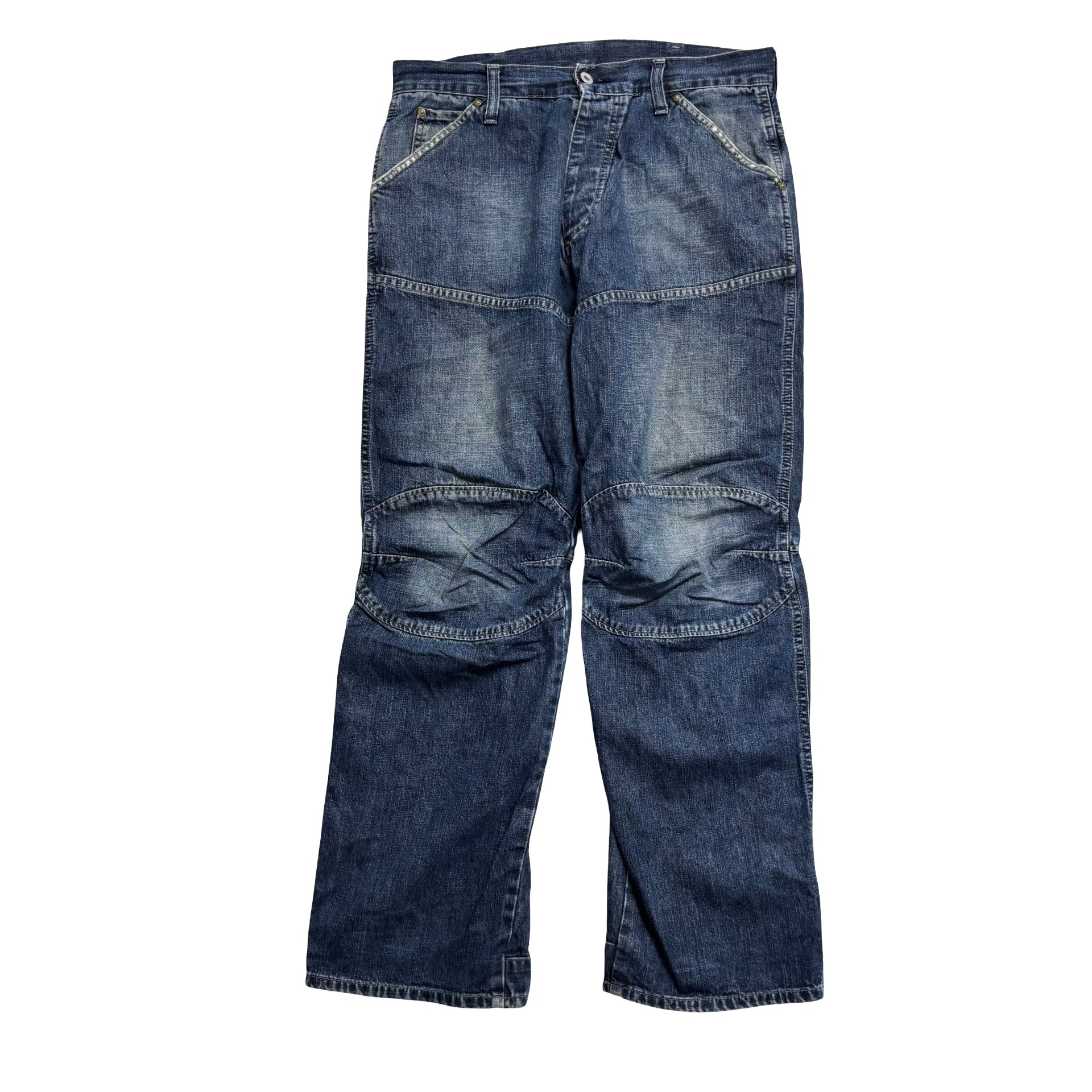 G Star Shortcut Elwood Jeans W34 L32 Mens Dark Blue Relaxed Baggy Fit Denim