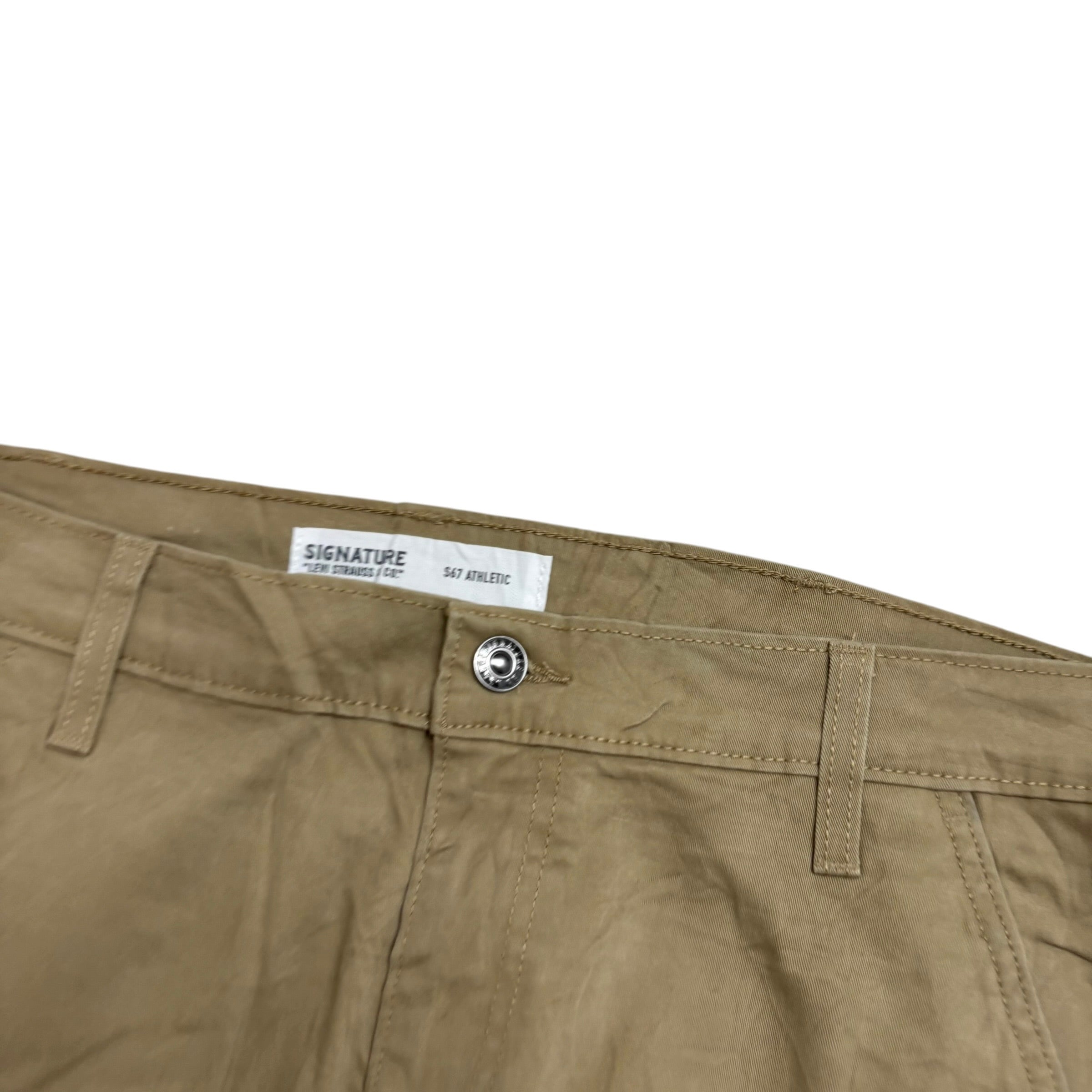 Levis Signature Trousers W38 L30 Mens Beige Athletic Fit Stretch Pants (E)