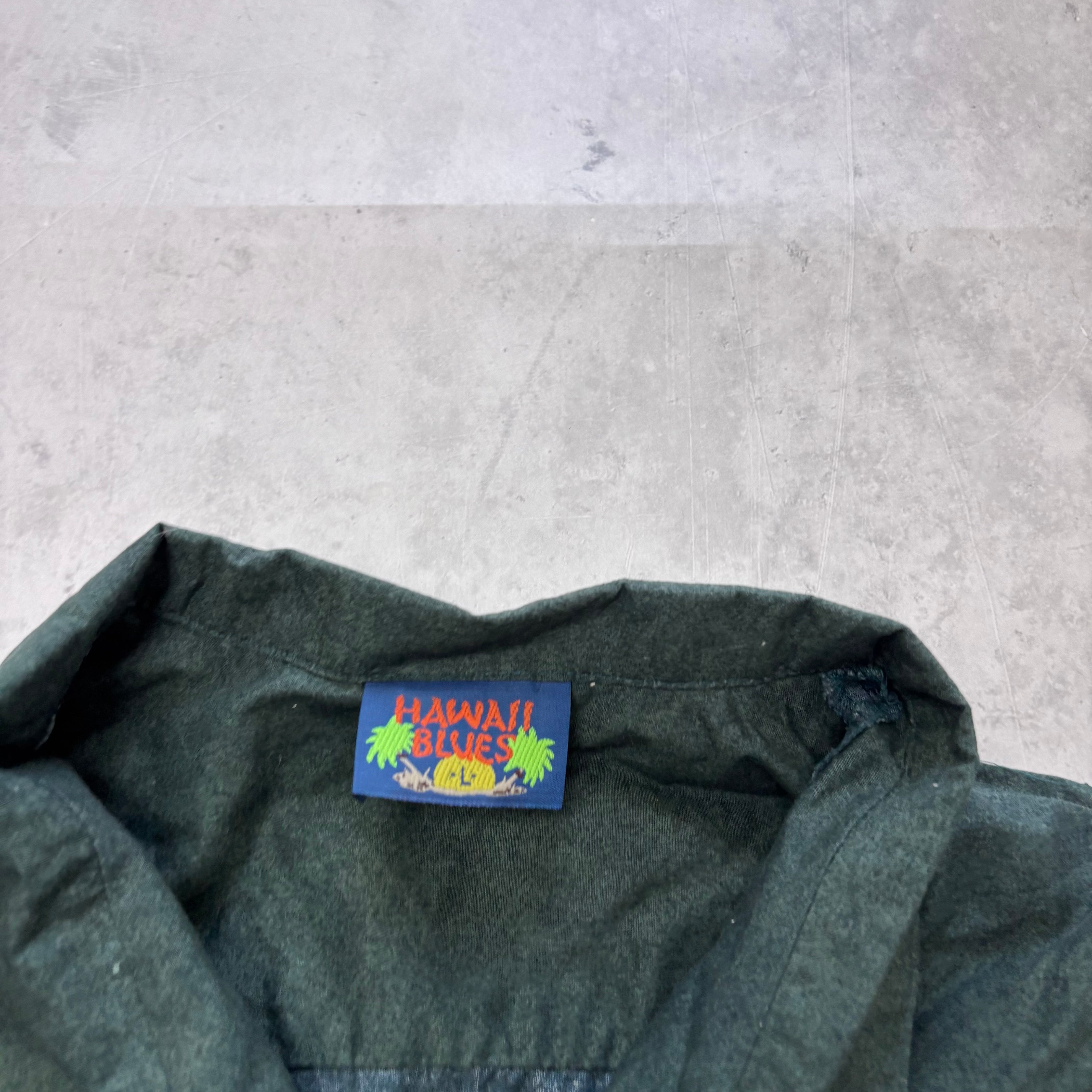 Vintage Hawaiian Shirt Mens Large Green Cotton Floral Aloha Short Sleeve (E)