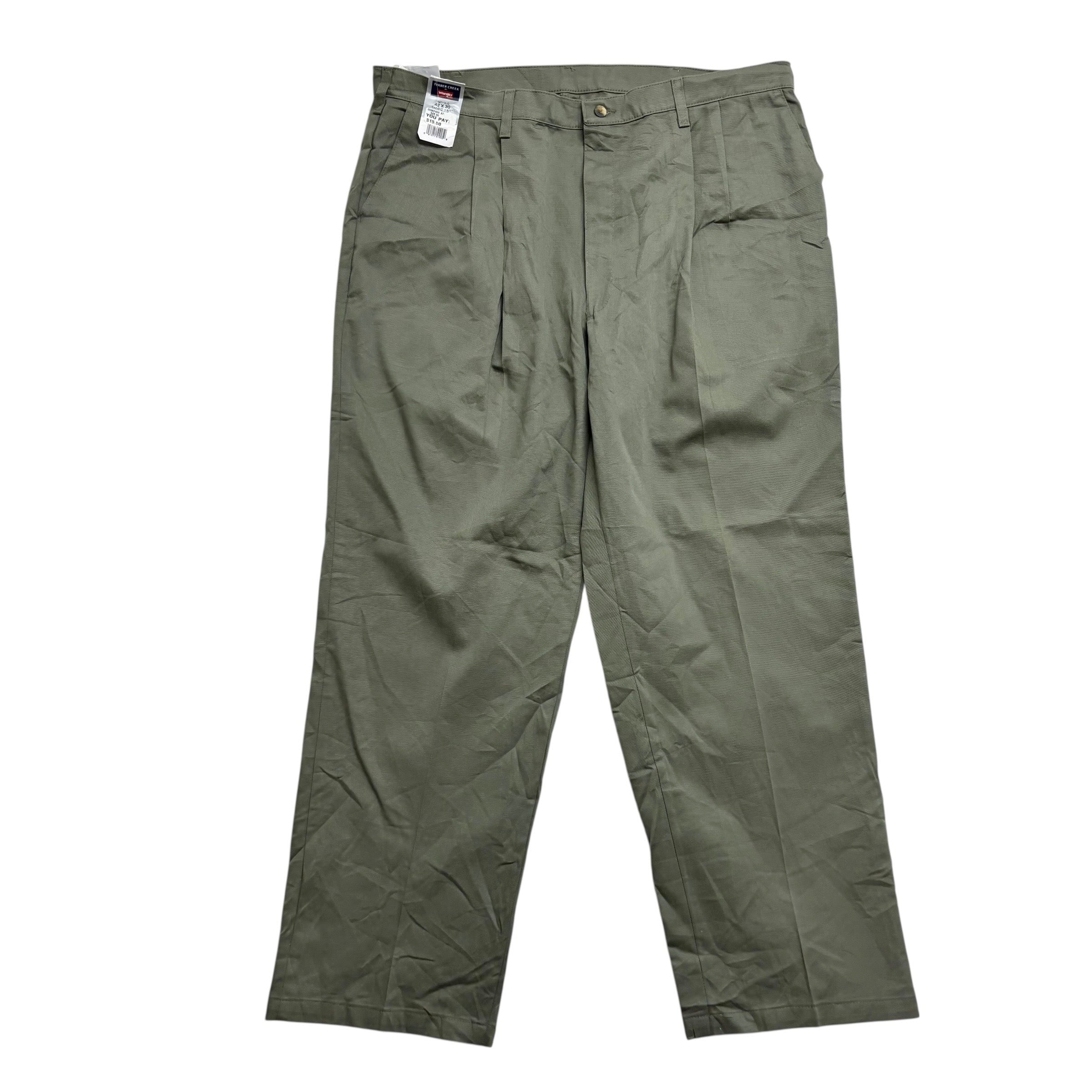 Wrangler Pleated Trousers W42 L31 Mens Green Relaxed Straight Fit Vintage (E)