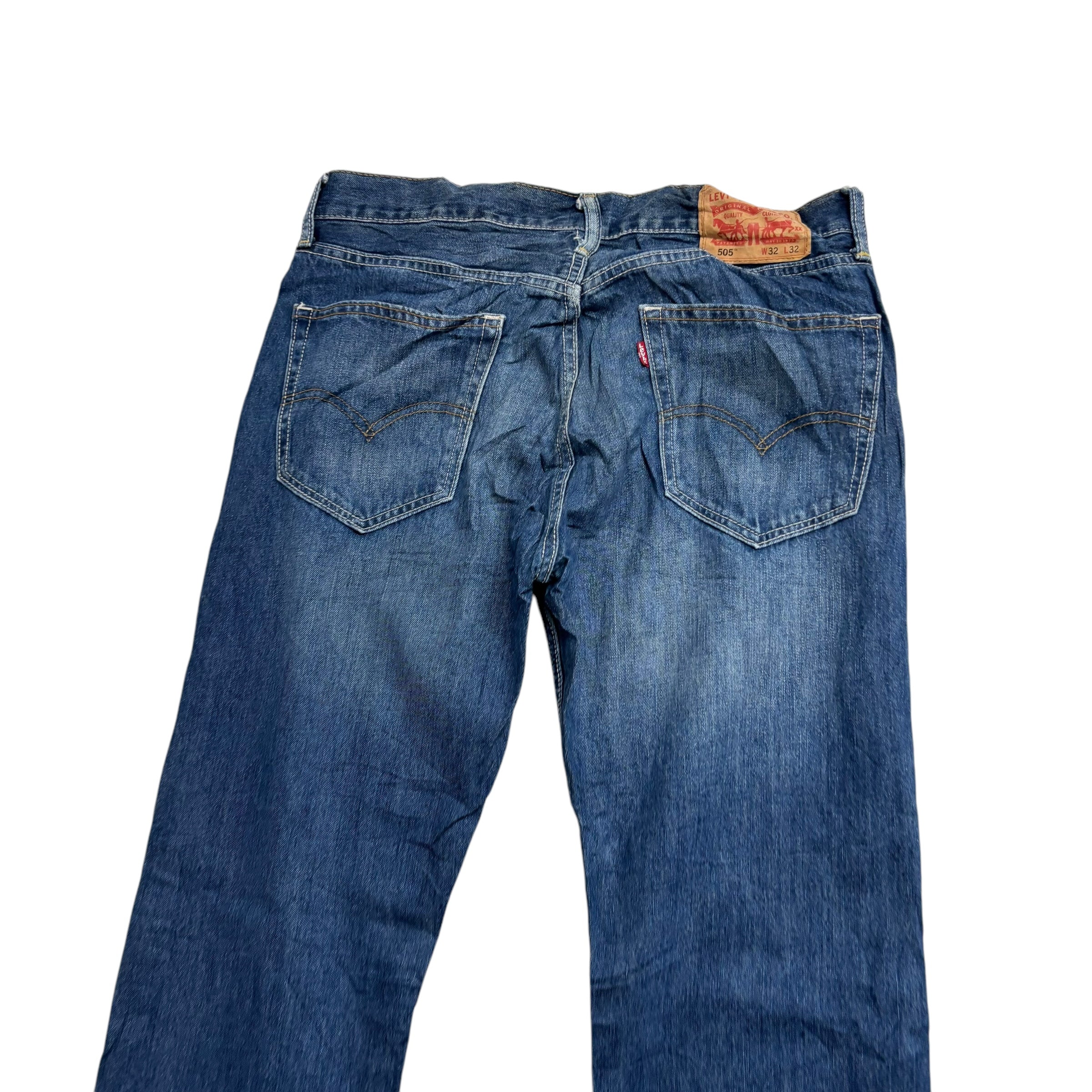 Levis 505 Jeans W33 L32 Mens Mid Blue Regular Straight Fit Vintage Denim