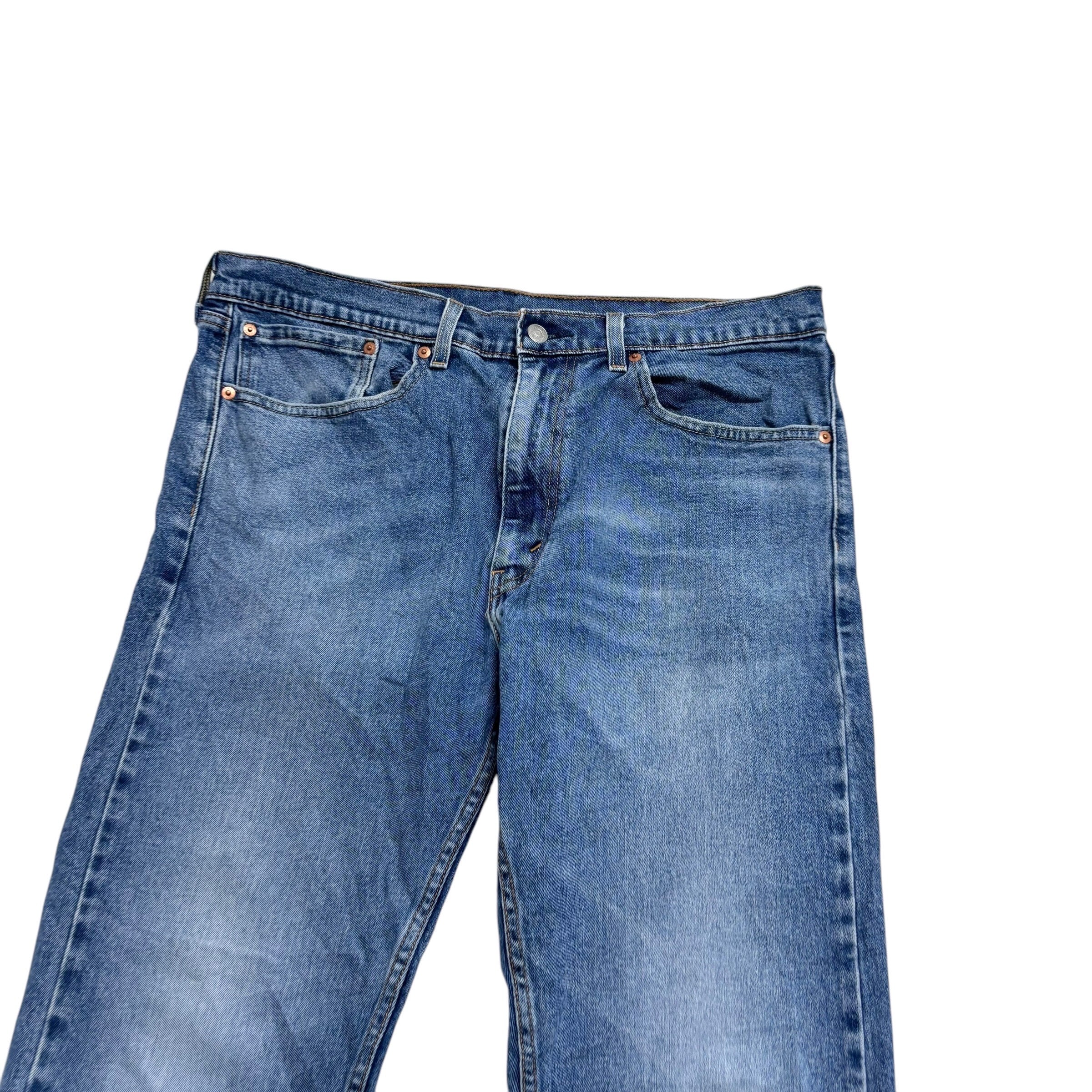 Levis 505 Jeans W36 L30 Mens Mid Blue Regular Straight Fit Stretch Denim (E)