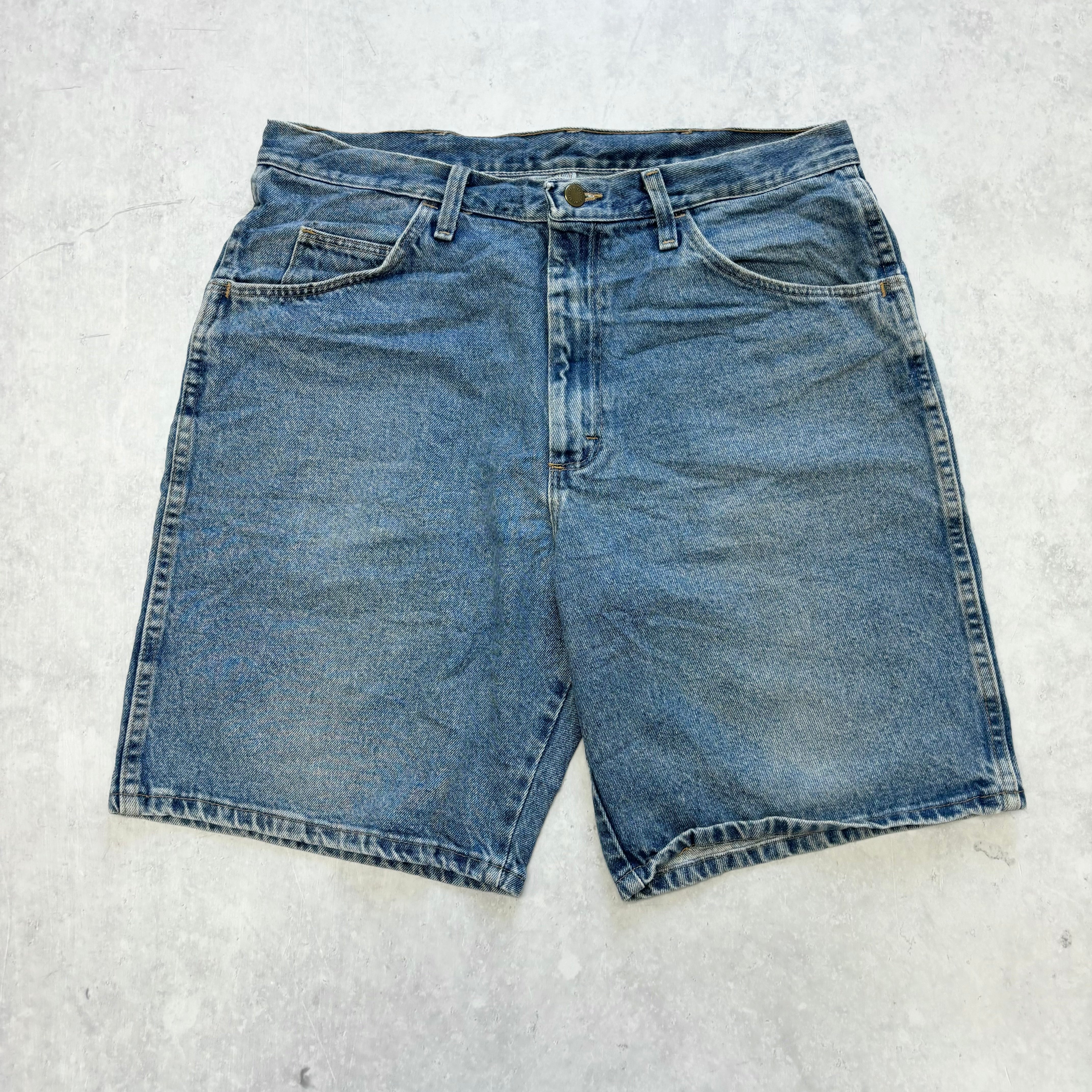 Vintage Wrangler Jorts W34 Mens Denim Shorts Mid Blue Baggy Relaxed Fit