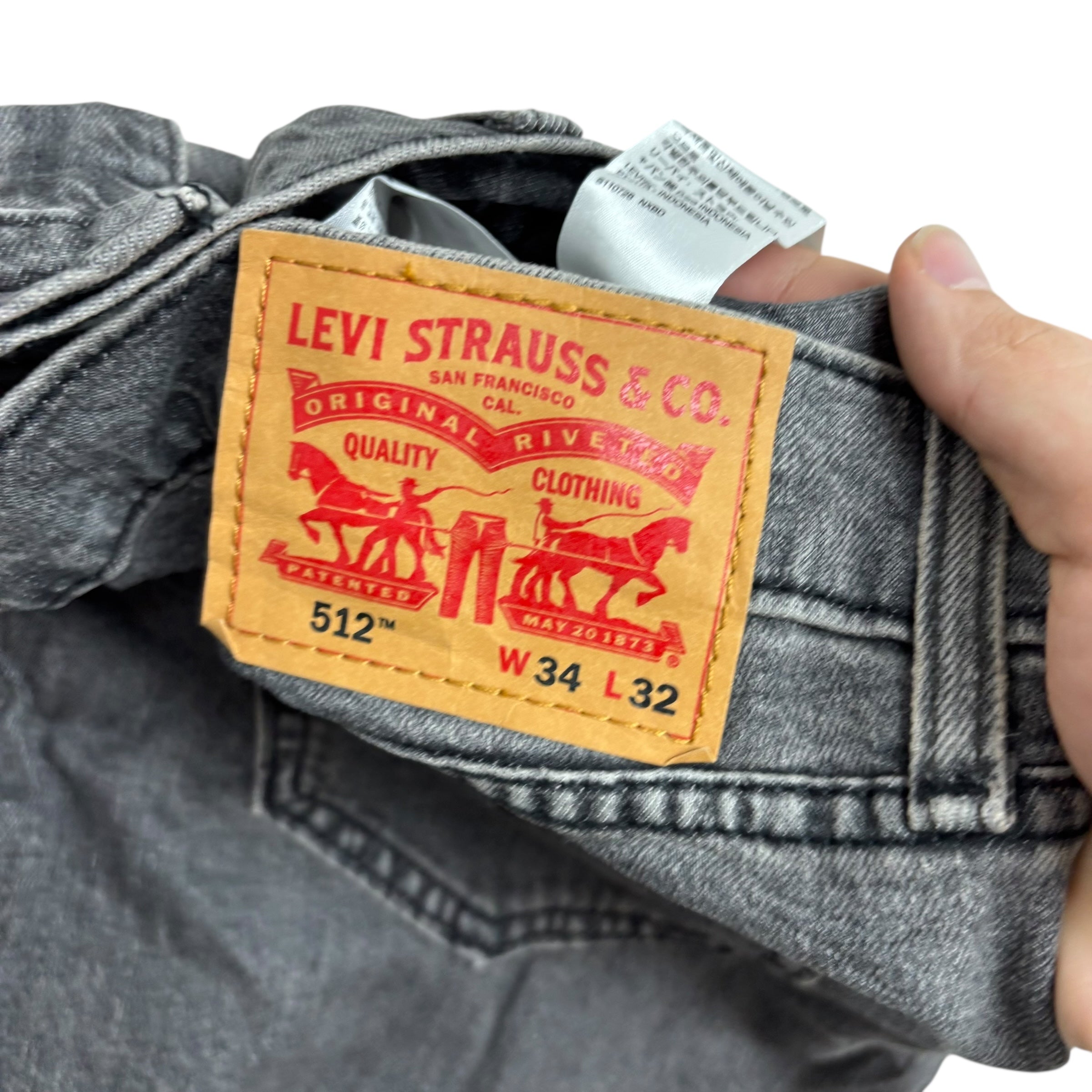 Levis 512 Jeans W34 L32 Mens Grey Slim Tapered Fit Stretch Denim (E)