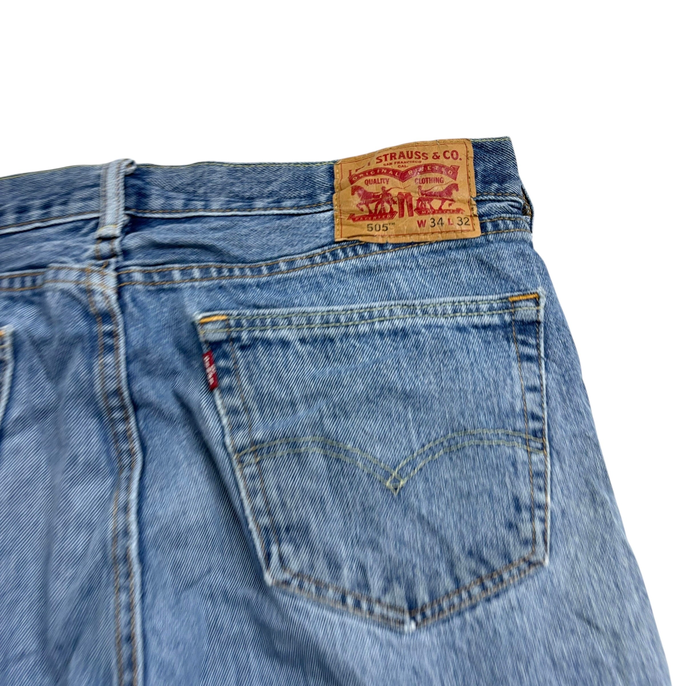 Levis 505 Jeans W34 L32 Mens Light Blue Regular Straight Fit Denim (F)