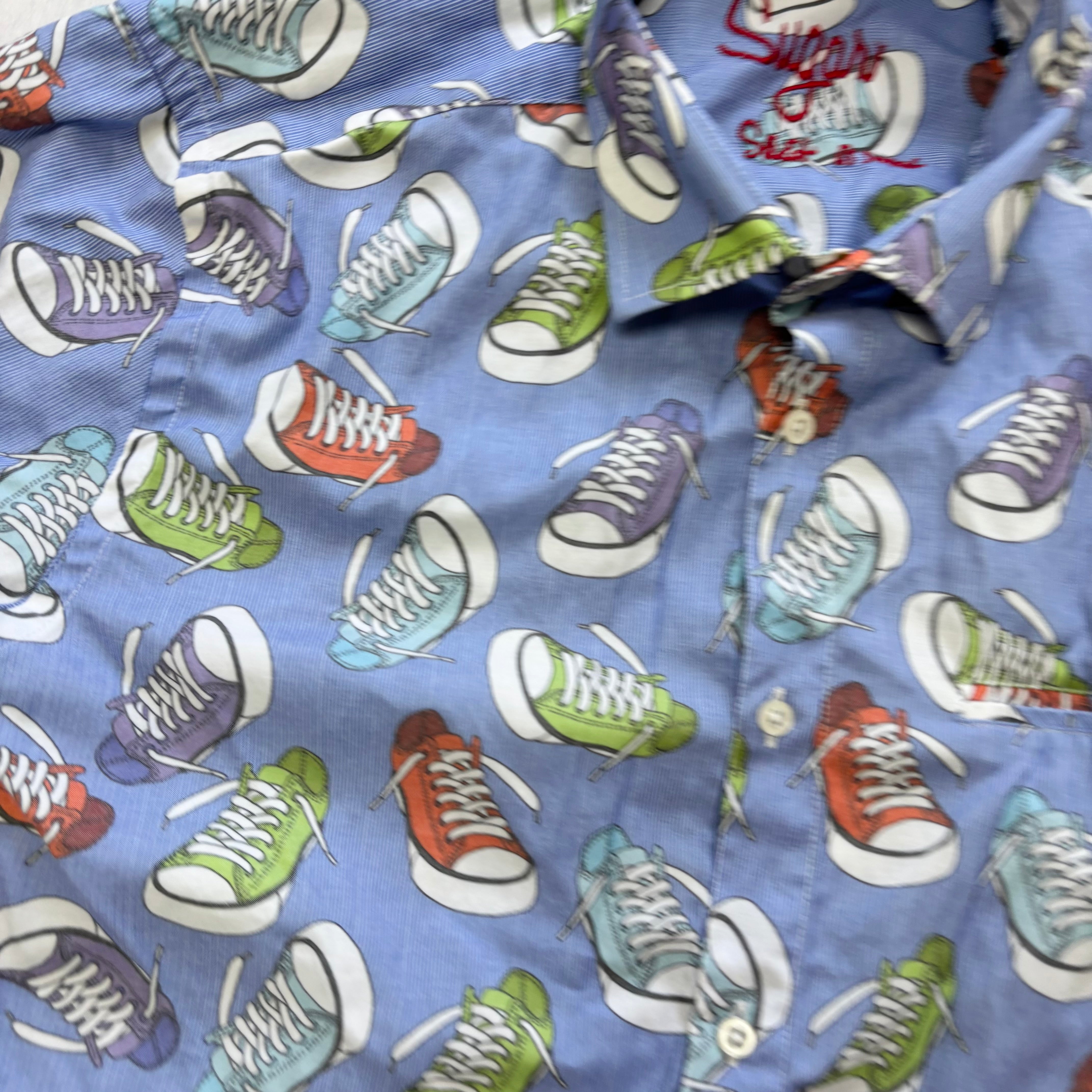 Mens Shirt Medium Blue Regular Fit Short Sleeve Cotton Blend (E)