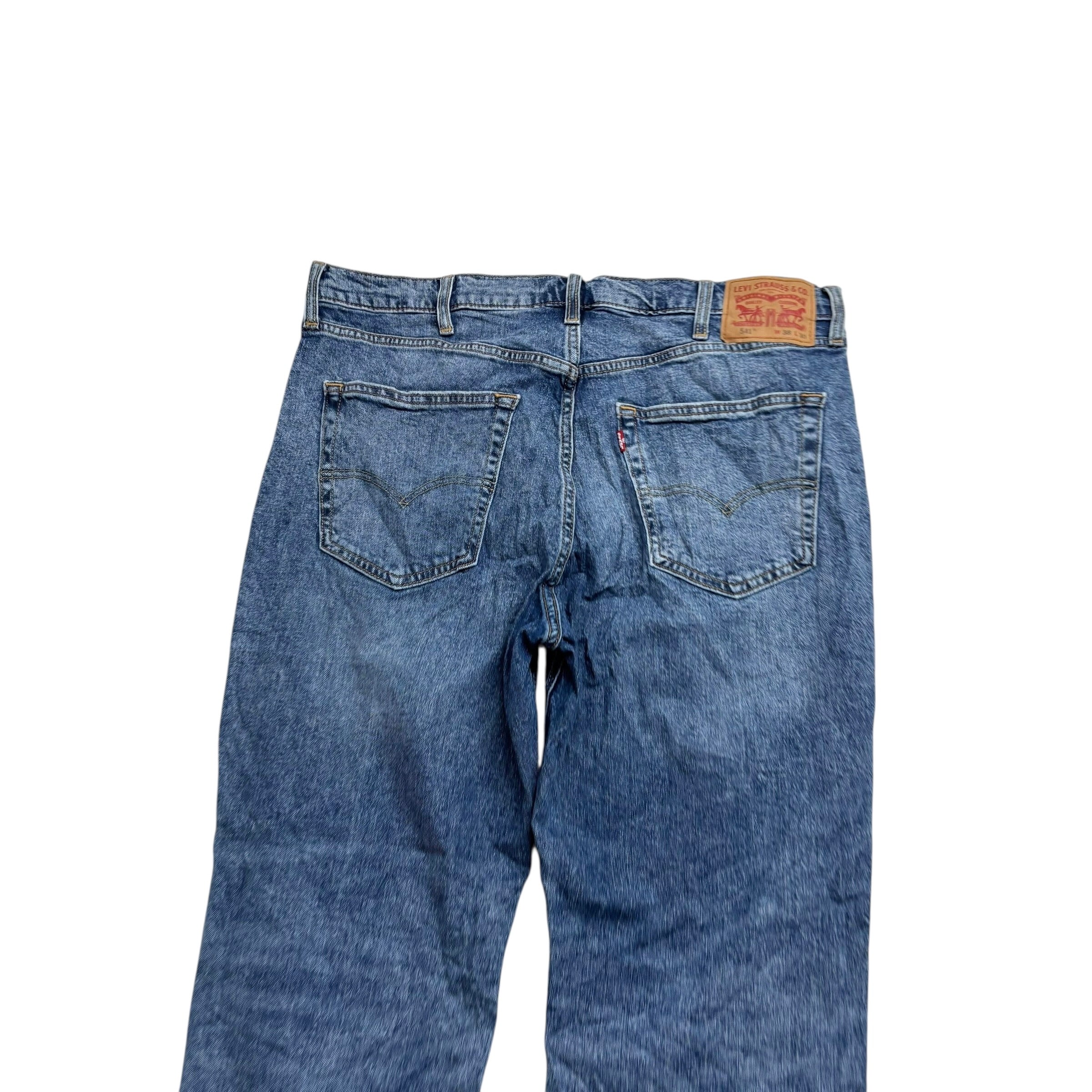 Levis 541 Jeans W38 L30 Mens Mid Blue Athletic Tapered Fit Stretch Denim (E)