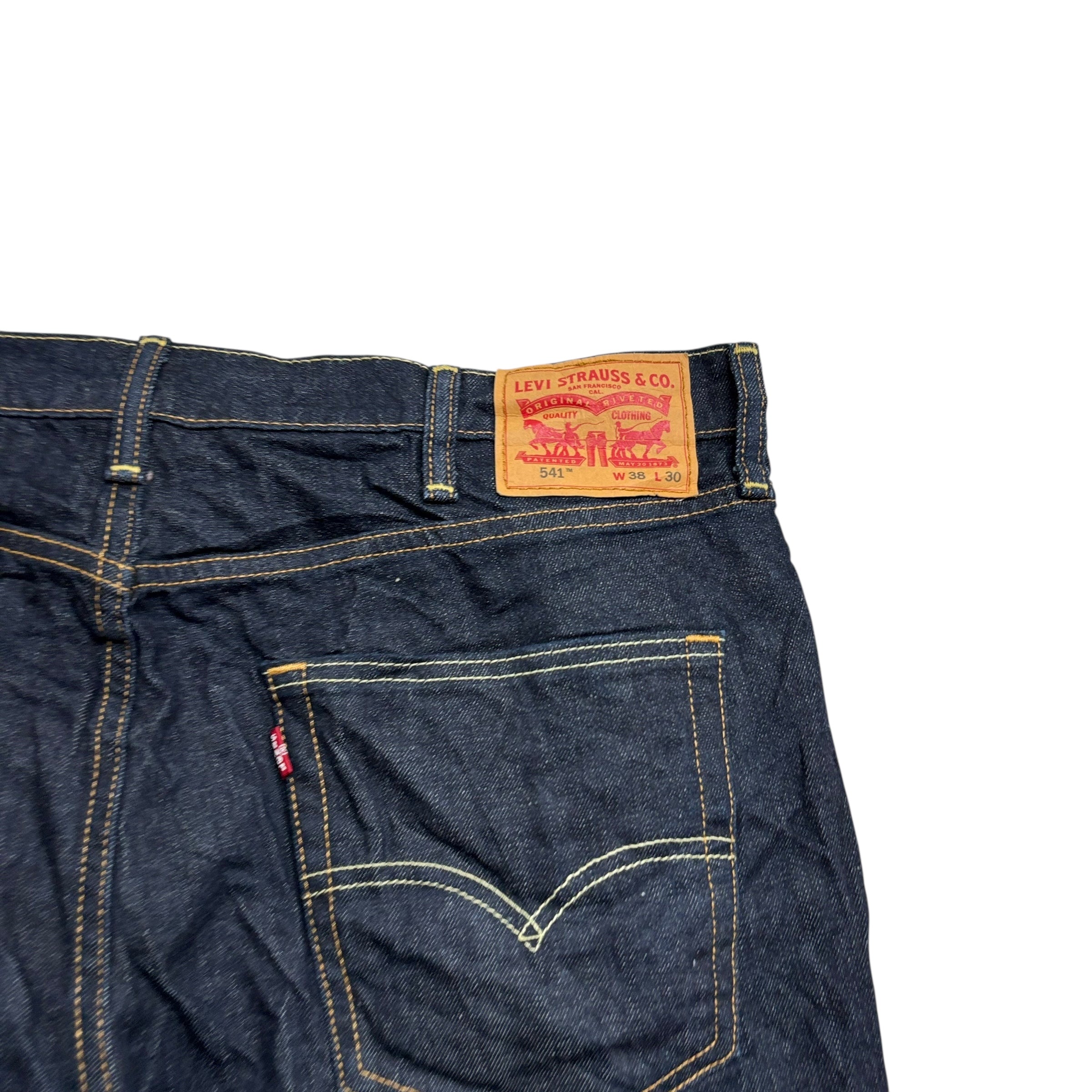 Levis 541 Jeans W38 L30 Mens Dark Blue Athletic Tapered Fit Stretch Denim (E)