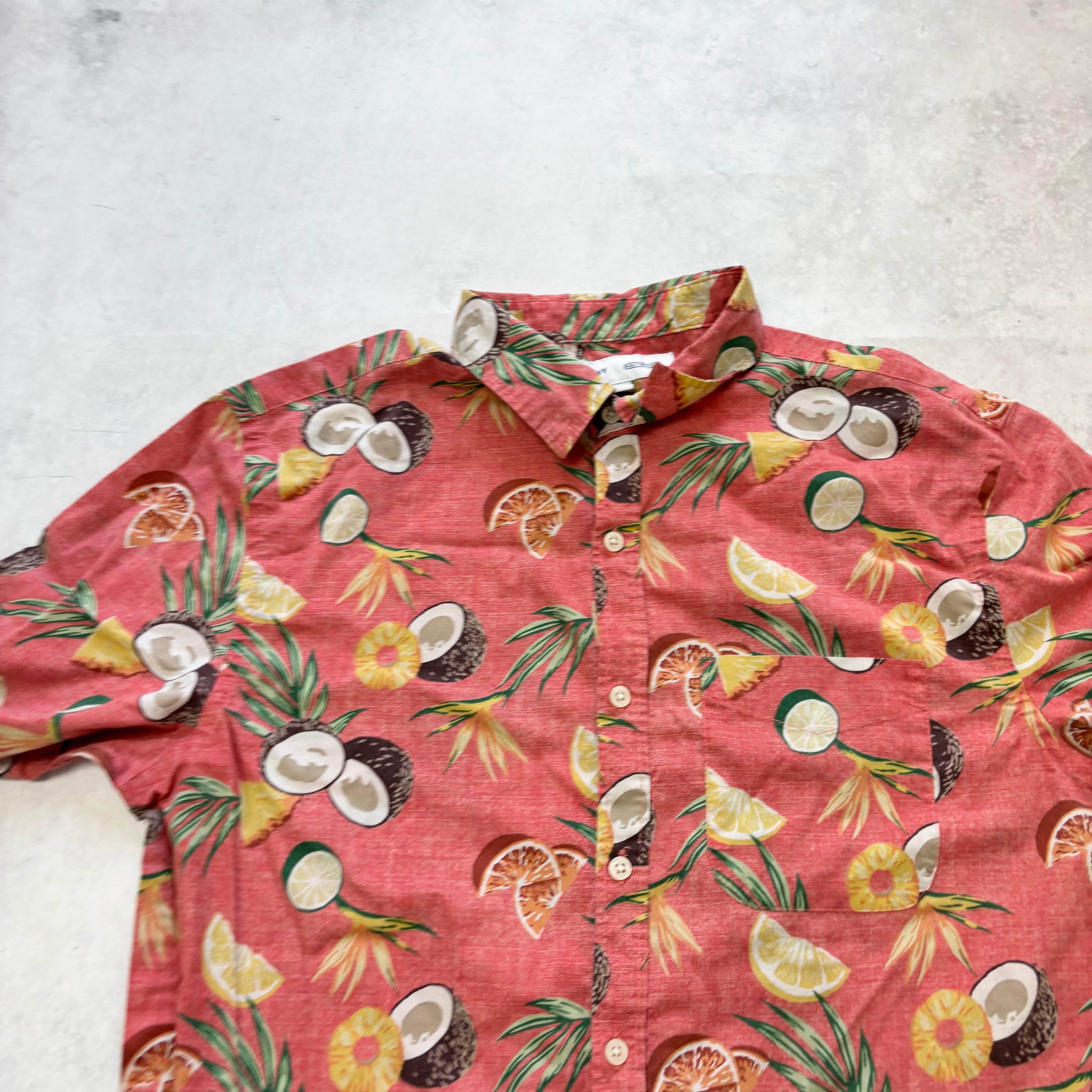 Old Navy Hawaiian Shirt Mens Large Pink Regular Fit Short Sleeve Cotton (E)