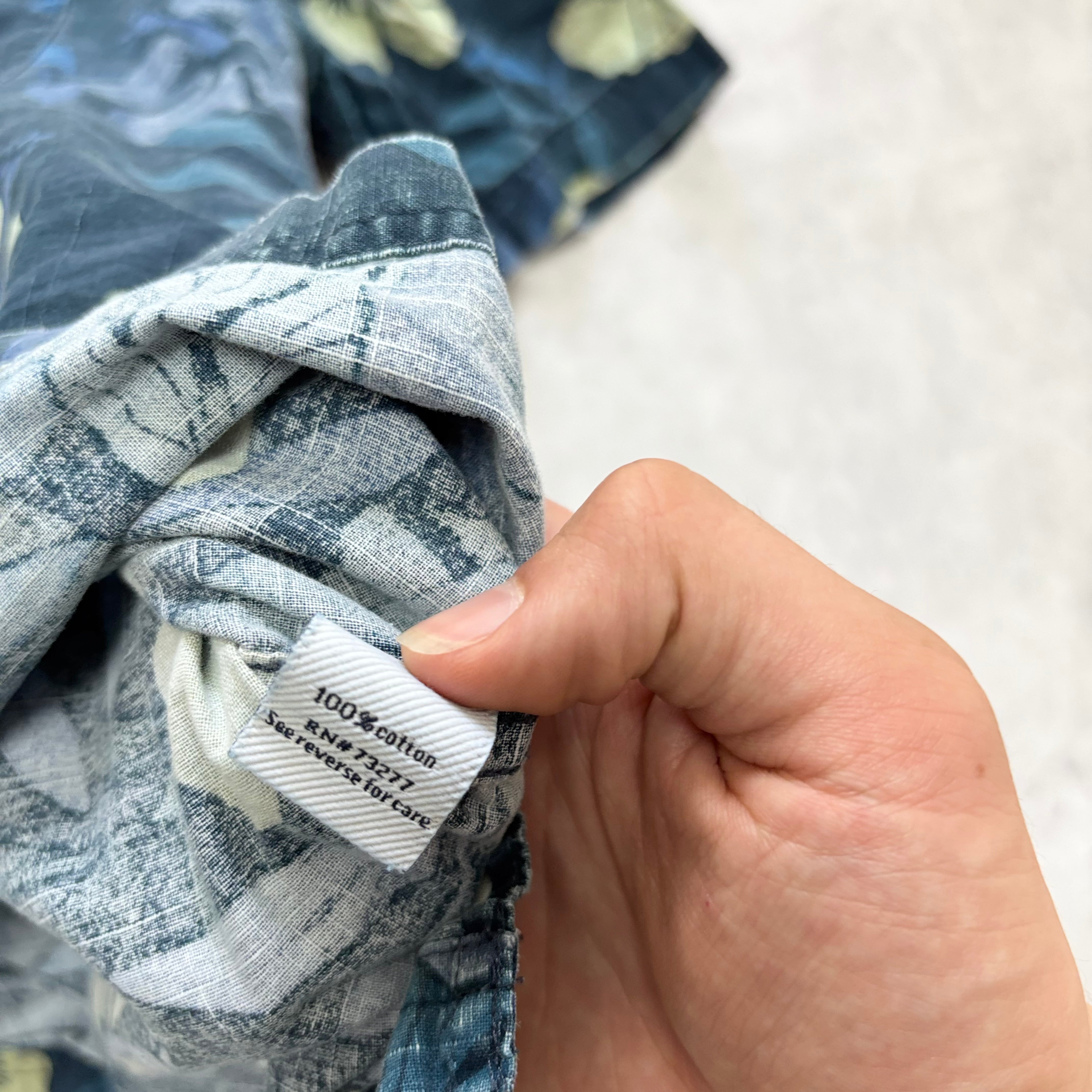 Hawaiian Shirt Mens Large Blue Floral Aloha Short Sleeve Cotton