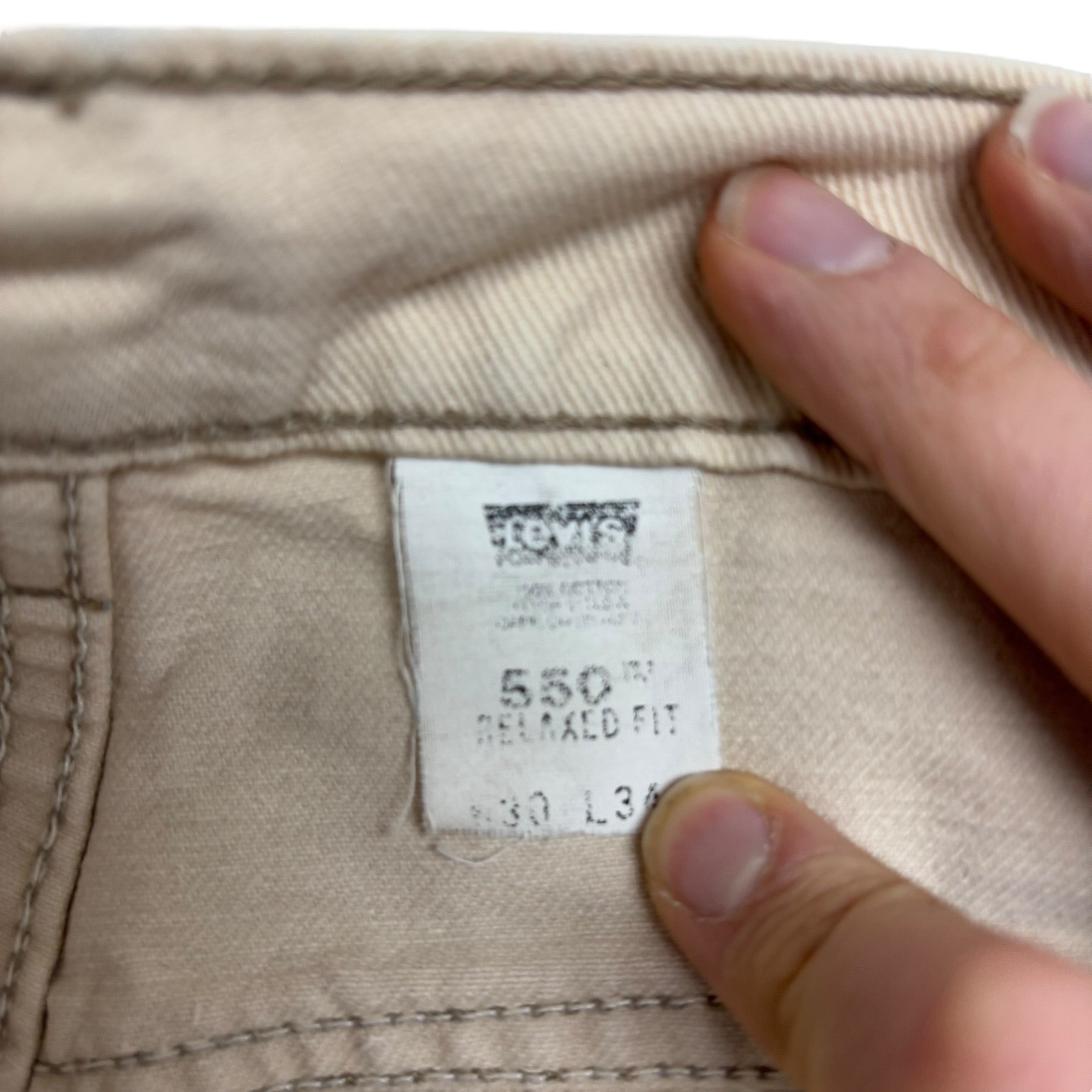 Levis 550 Jeans W30 L31 Mens Cream Relaxed Taper Made In USA Orange Tab Denim