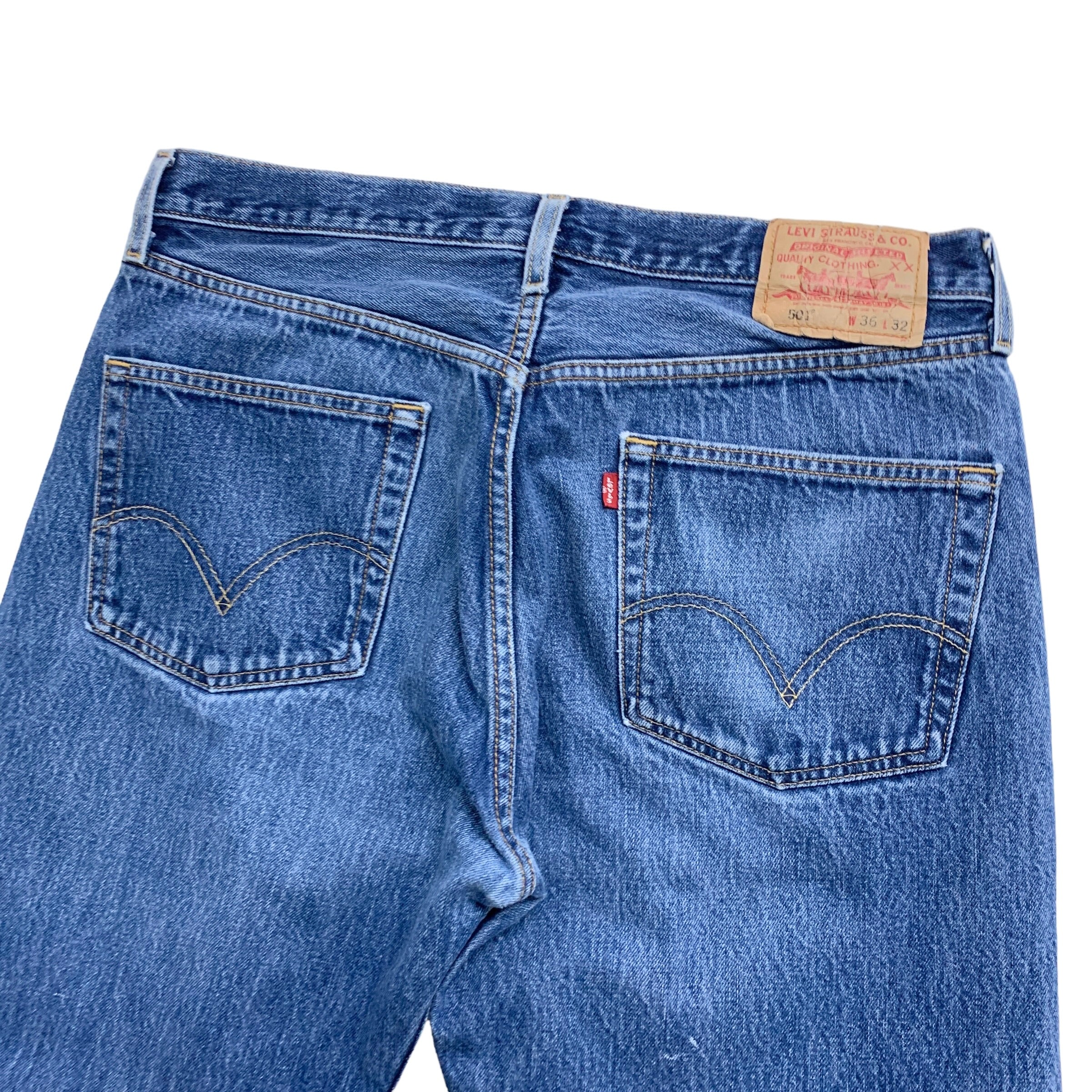 Levis 501 Jeans W35 L32 Mens Mid Blue Regular Straight Fit Vintage Y2K Denim