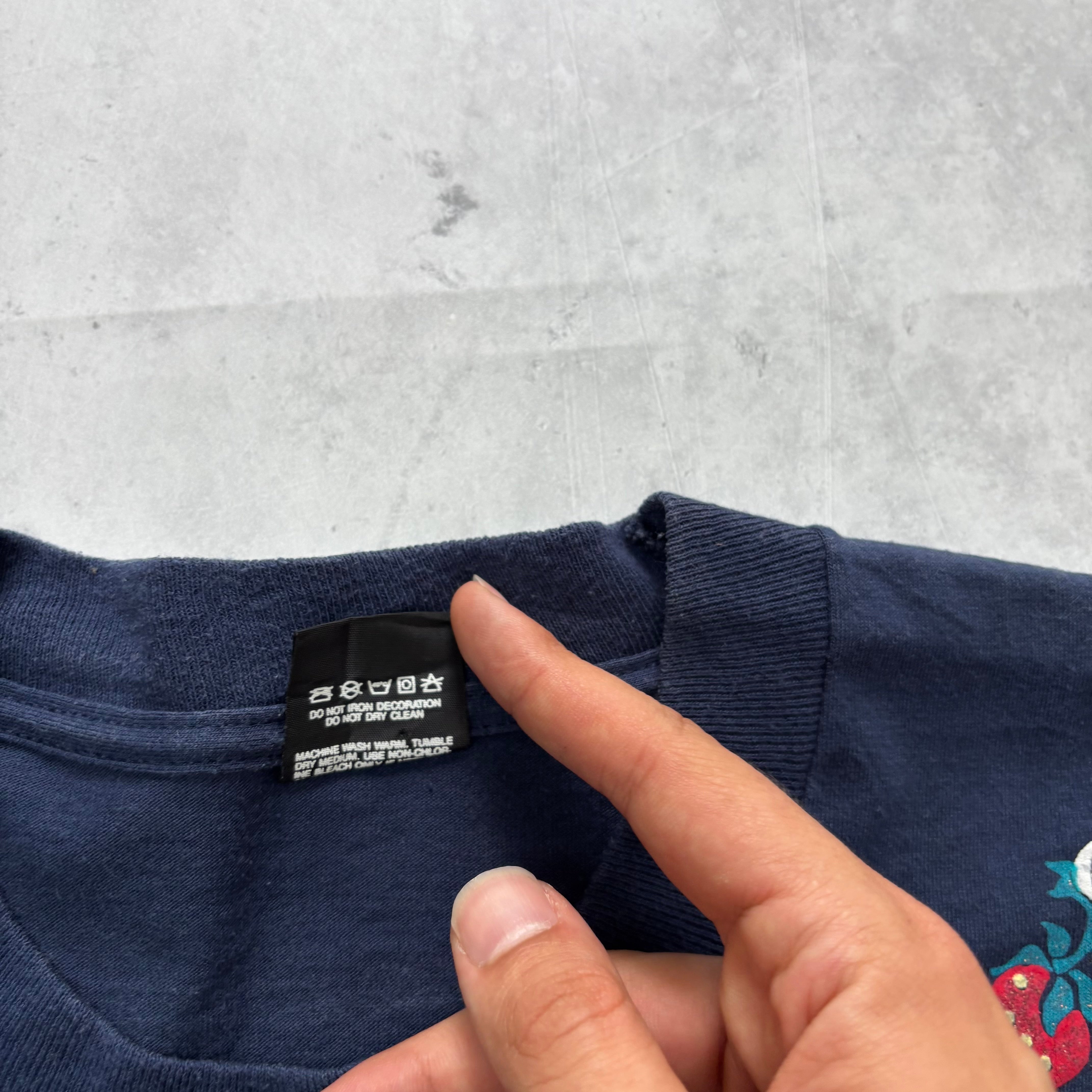 Vintage T Shirt Mens Large Navy Blue Single Stitch Graphic Print 90s USA (E)